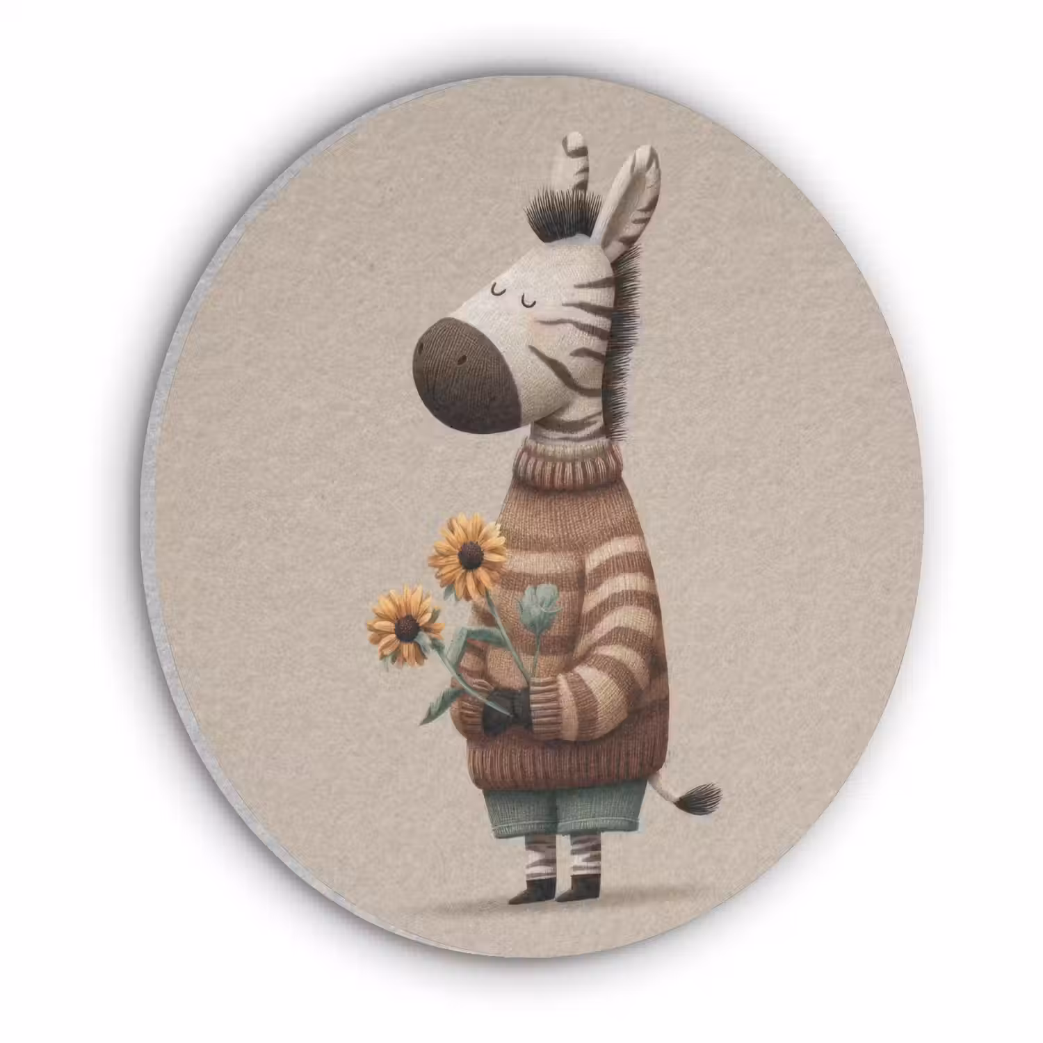 Zebra - Zonnebloemen - Warm Akoestische PET Vilt - Rond klein -3d