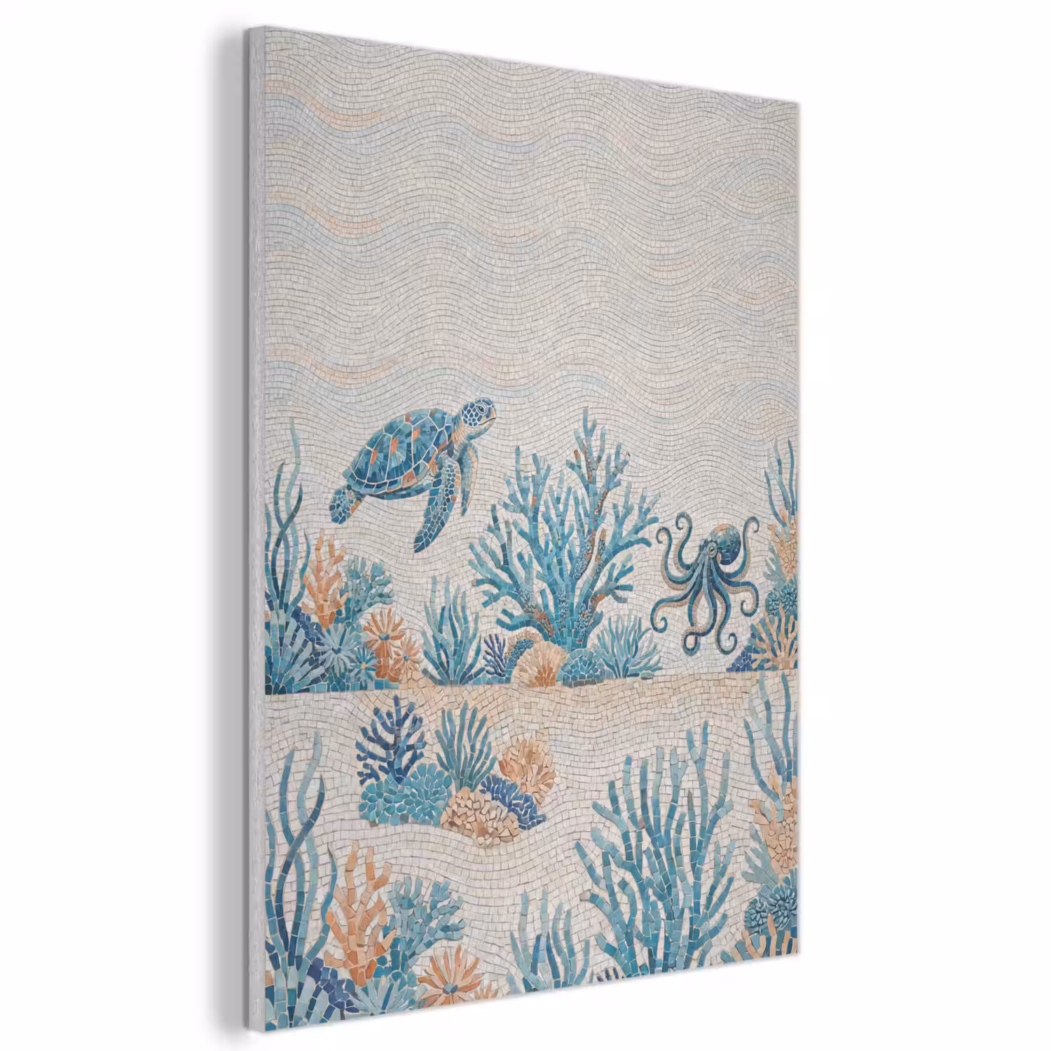 Dieren - Onderwater - Natuur - Mozaïek - Blauw PET vilt klein -3d