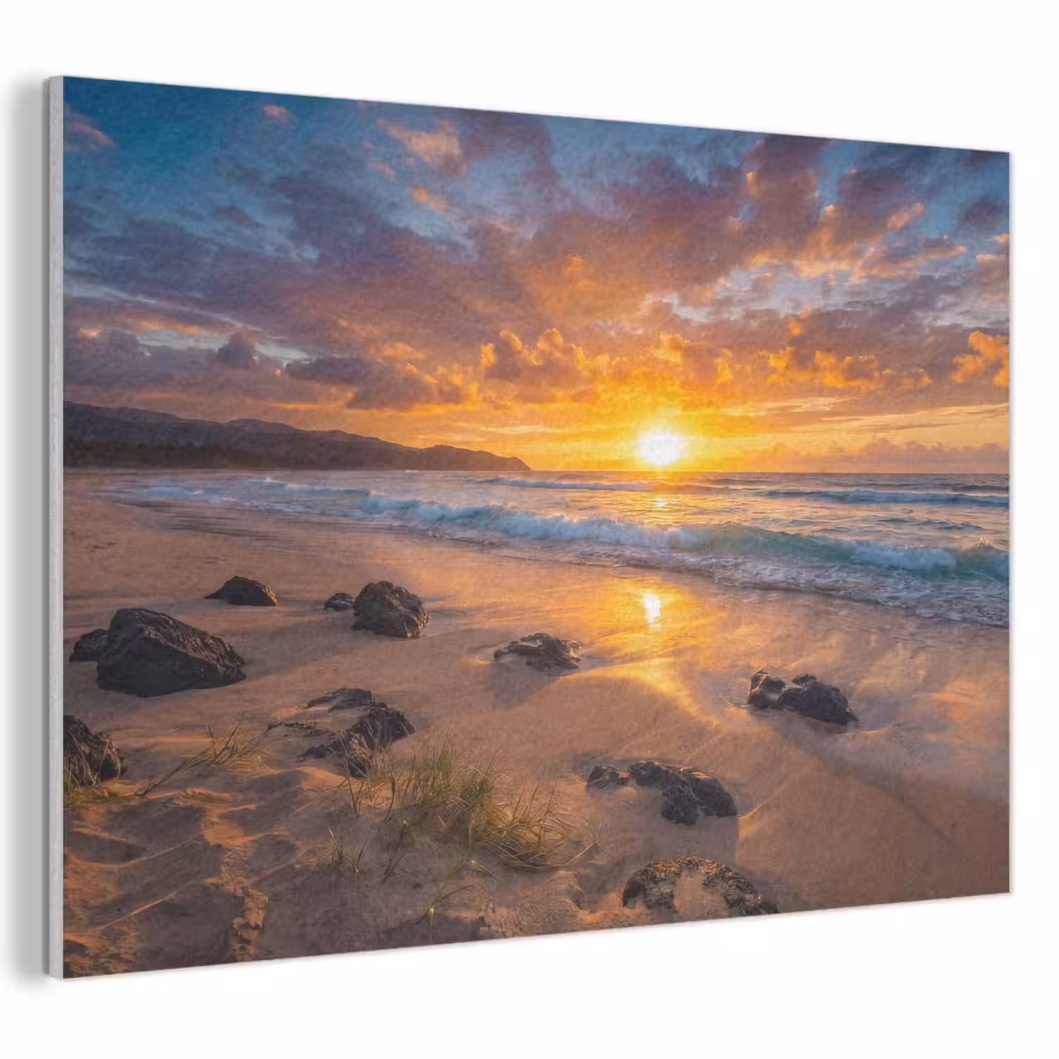 Strand - Zonsondergang - Golven - Natuur - Oranje PET vilt klein -3d