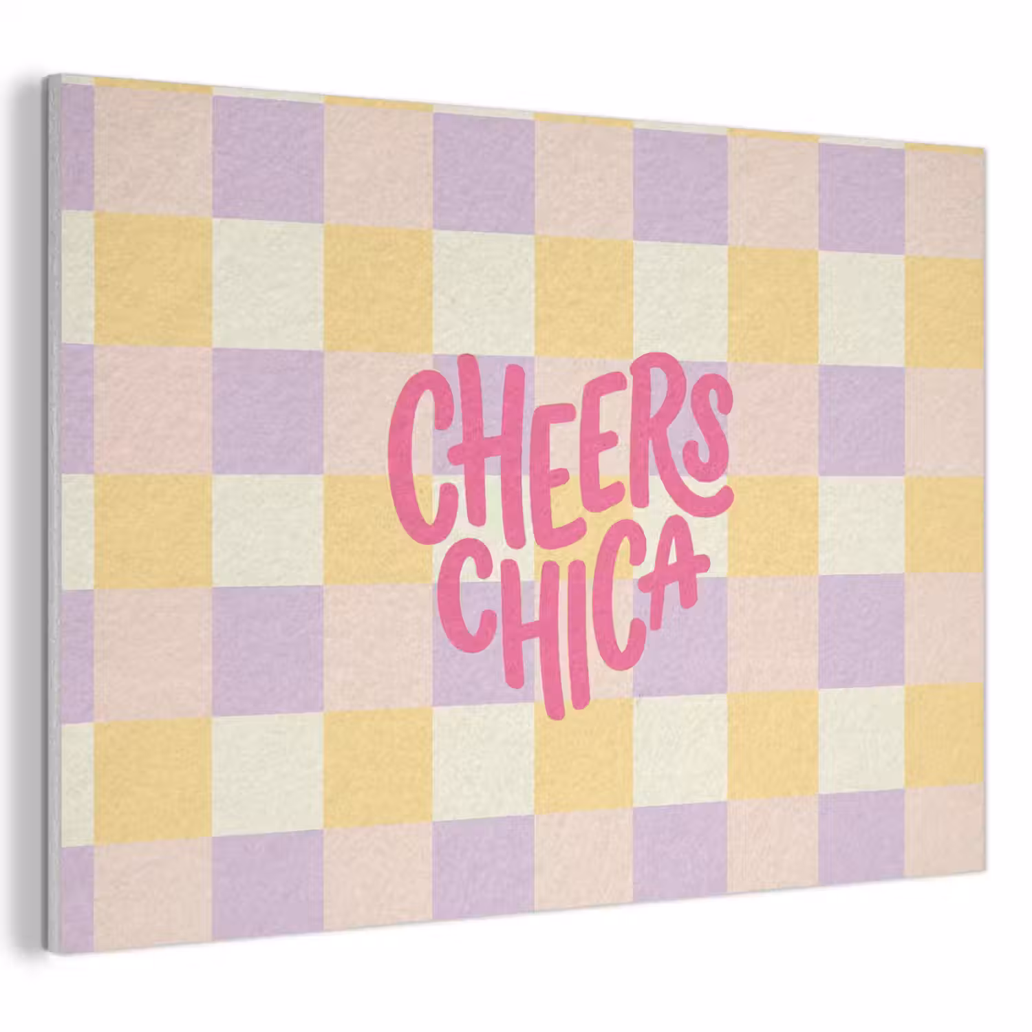 Cheers Chica - Ruitjes - Lila - Geel PET vilt klein -3d