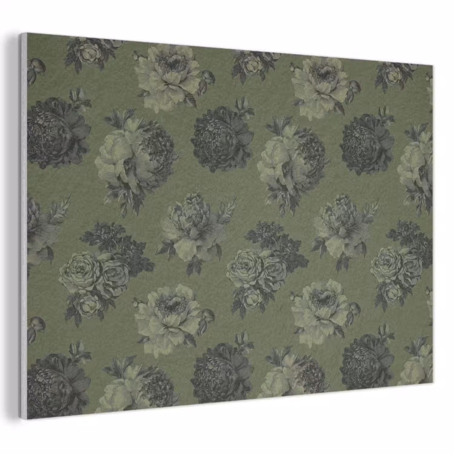 Klassiek - botanisch - olijfgroen - bloemen PET vilt klein 837 -3d