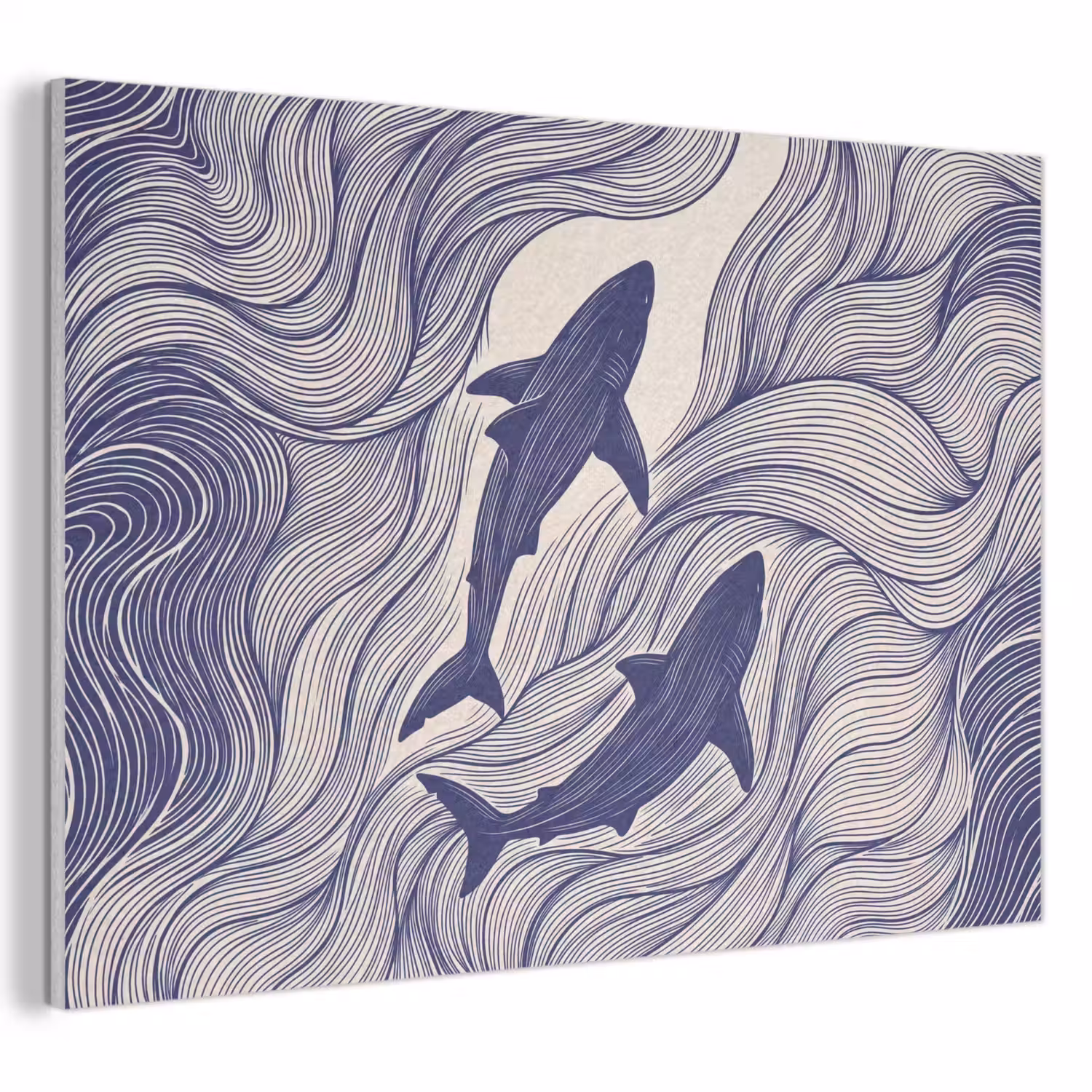 Vis - Oceaan - Lijntekening - Blauw - Dieren PET vilt klein -3d
