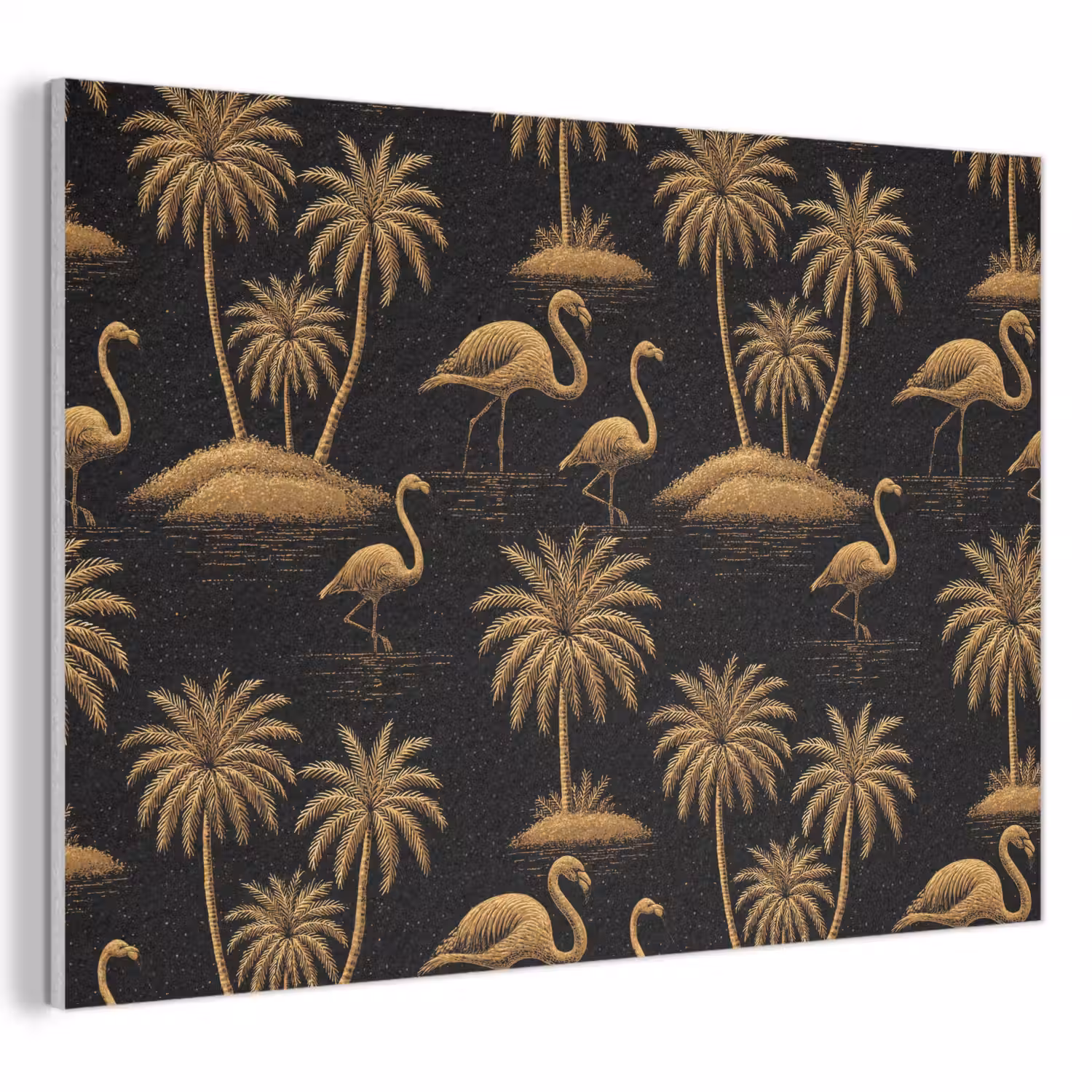 Flamingo - Palmbomen - Tropisch - Goud - Zwart PET vilt klein 837 -3d