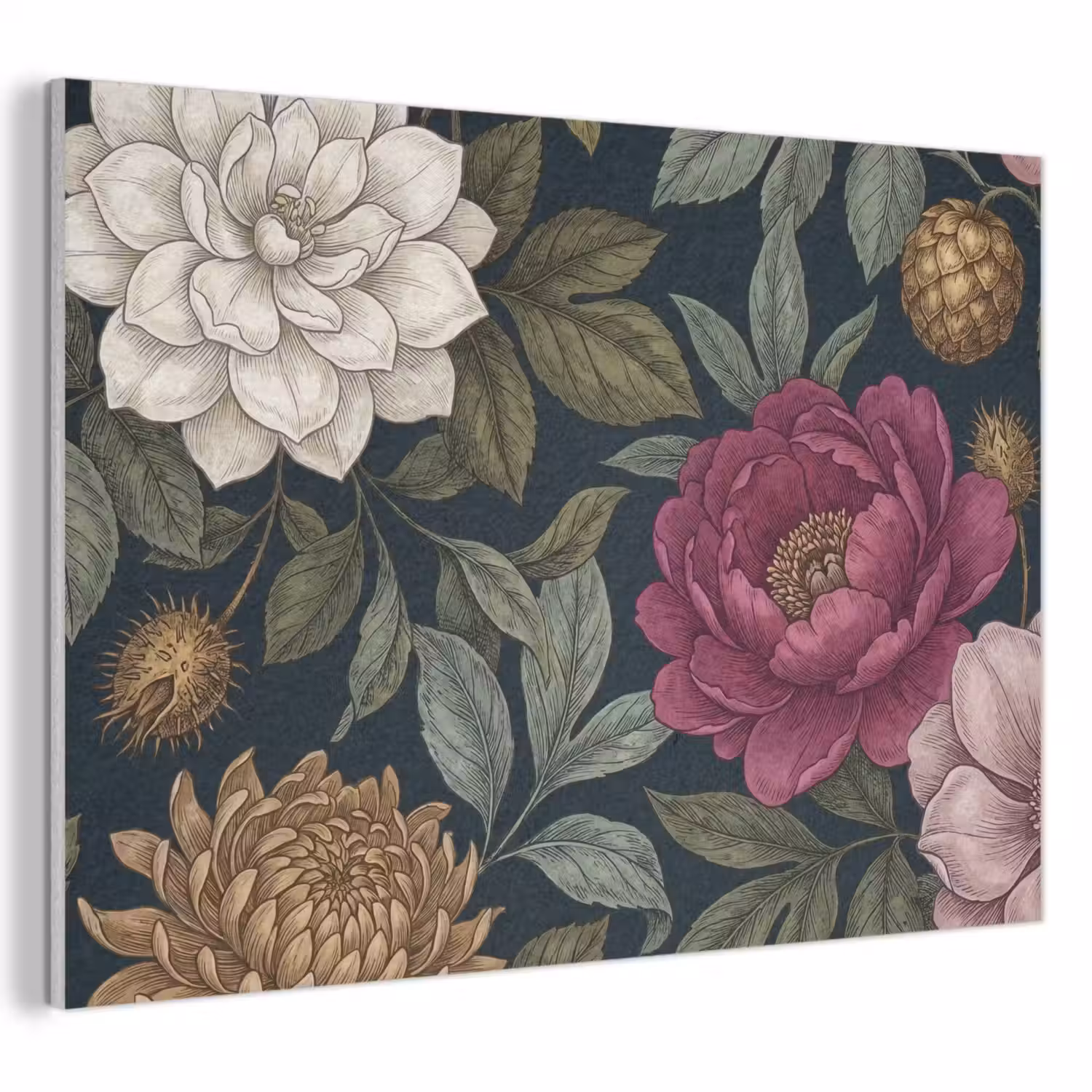 Bloemen - Botanisch - Illustratie - Donker - Vintage PET vilt klein -3d