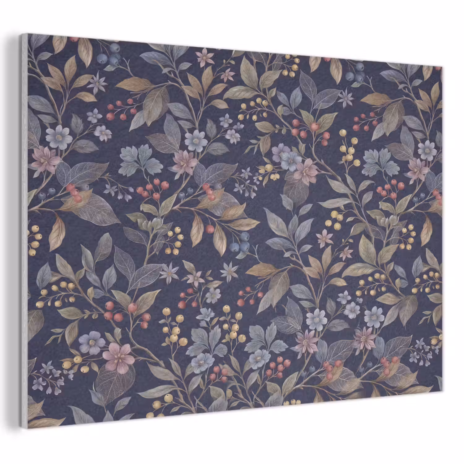 Bloemen - Bladeren - Patroon - Botanisch - Donkerblauw PET vilt klein -3d