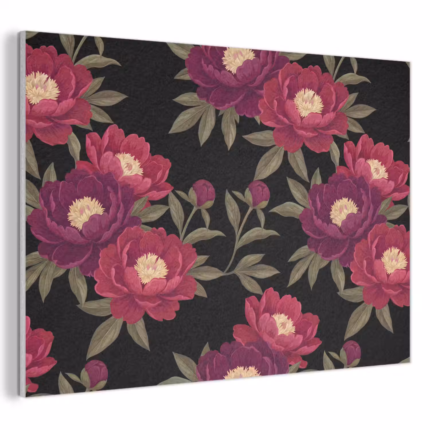 Bloemen - Patroon - Botanisch - Rood - Zwart PET vilt klein -3d