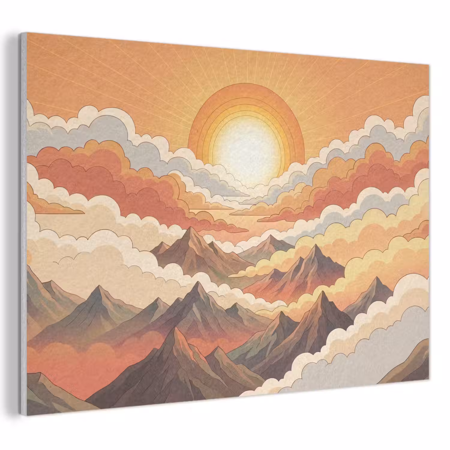 Bergen - Wolken - Natuur - Zonsopgang - Oranje PET vilt klein -3d
