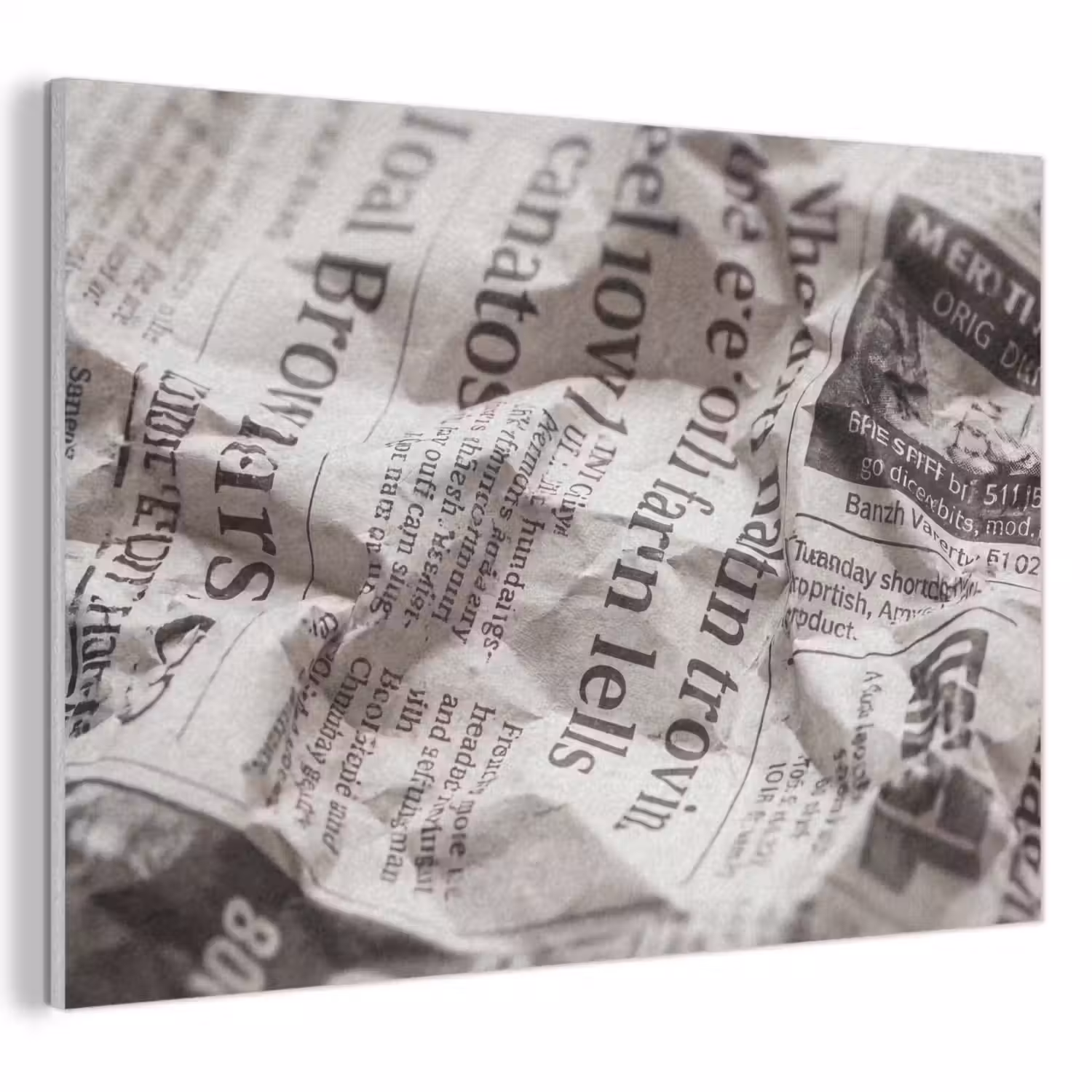 Krant - Gekreukeld - Textuur - Vintage - Zwart-wit PET vilt klein -3d