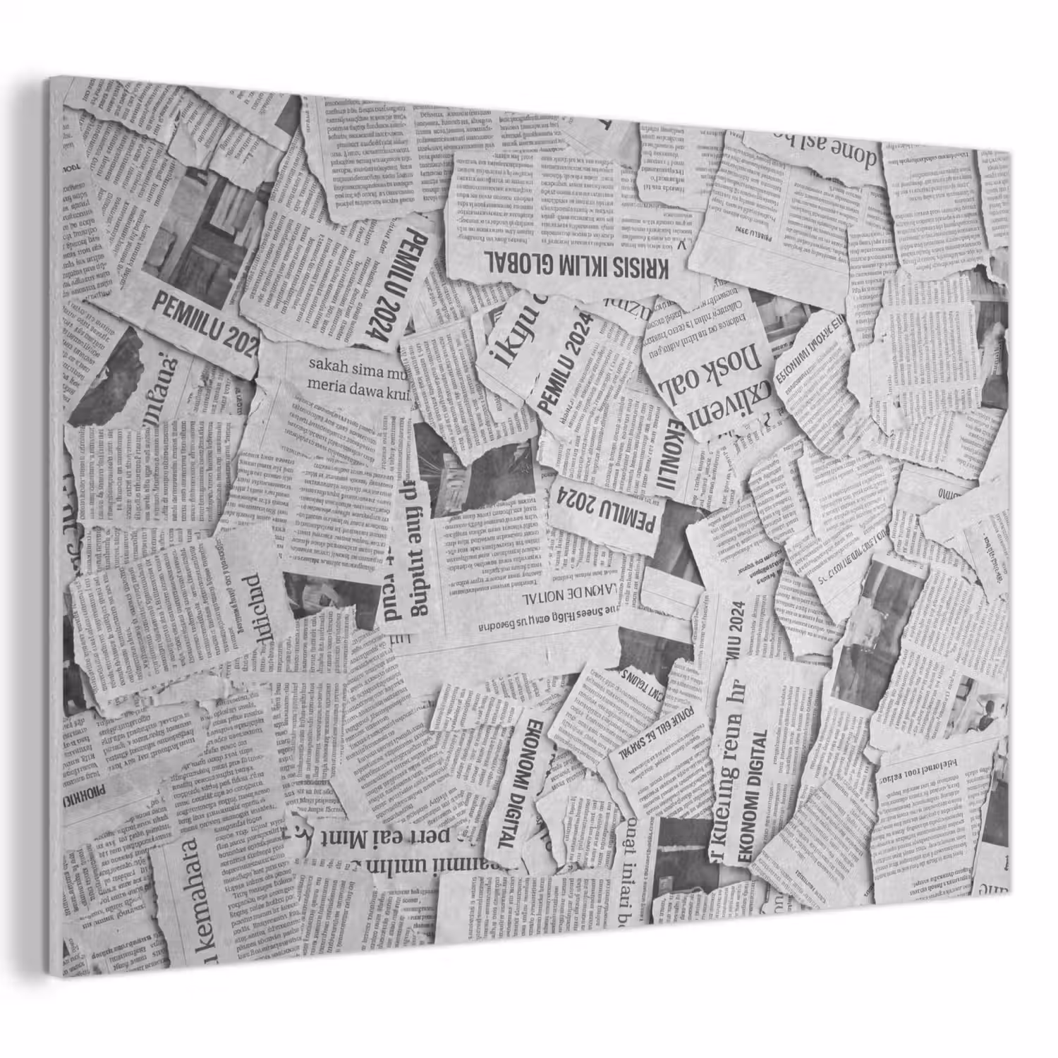 Krant - Versnipperd - Textuur - Zwart-wit - Abstract PET vilt klein -3d