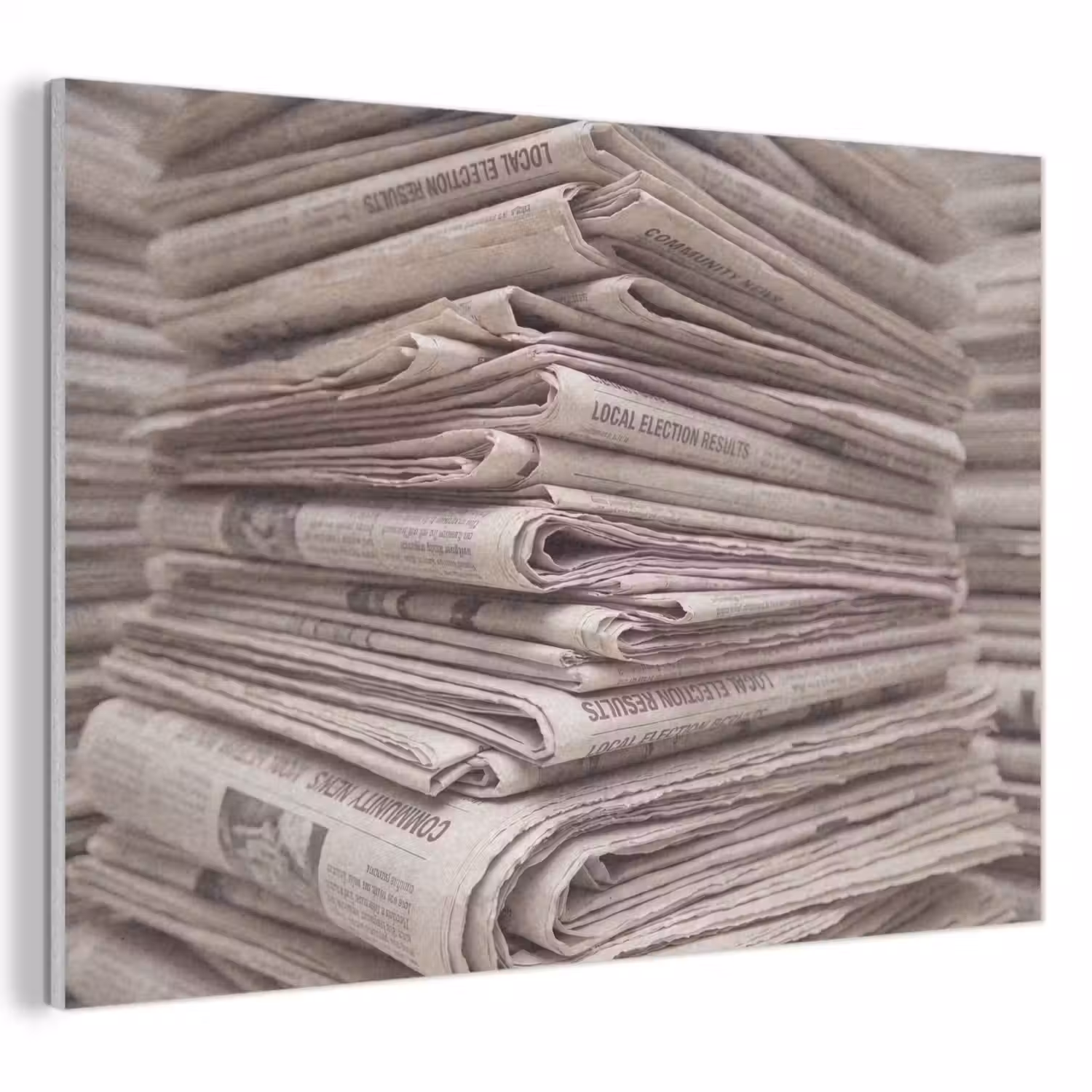 Kranten - Stapel - Nieuws - Vintage - Beige PET vilt klein -3d