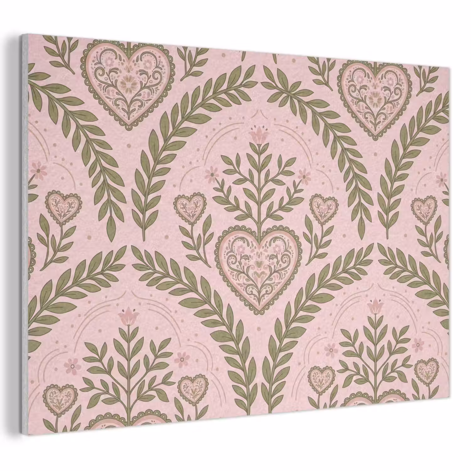 Patroon - Hart - Bloemen - Folkloristisch - Roze PET vilt klein -3d