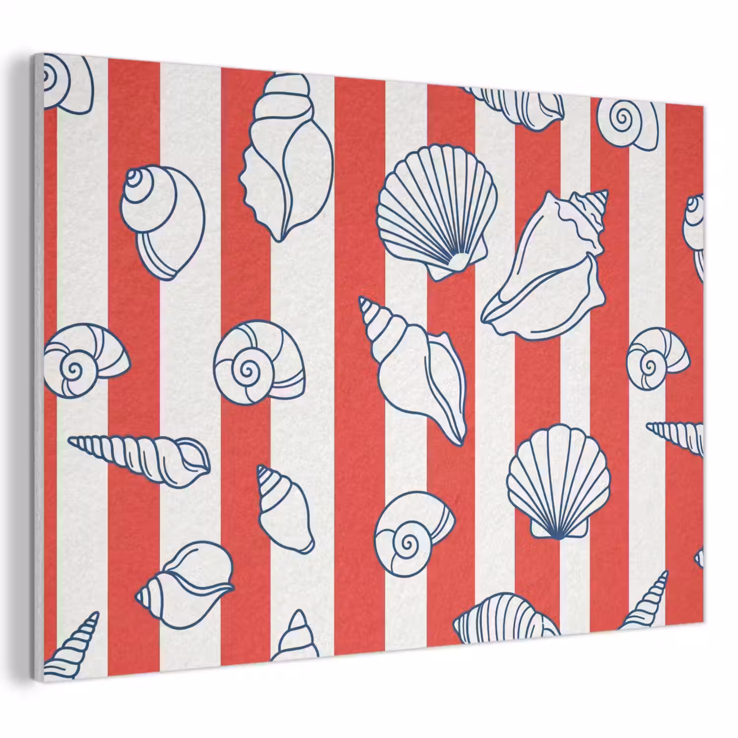 Schelp - Zeedieren - Zomer - Illustratie - Rood - Blauw PET vilt klein -3d