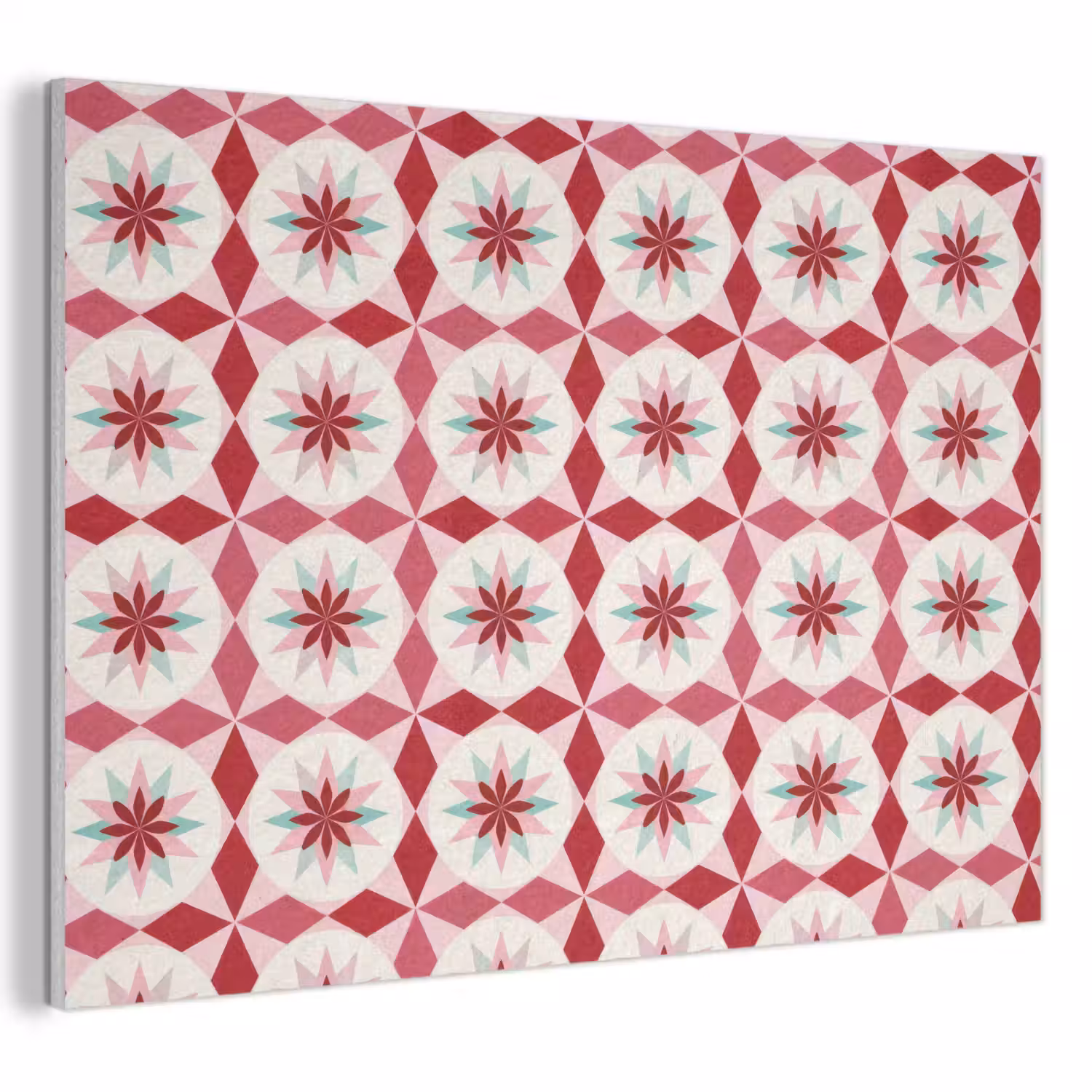 Tegelpatroon - Sterren - Retro - Roze - Mintgroen PET vilt klein 837 -3d