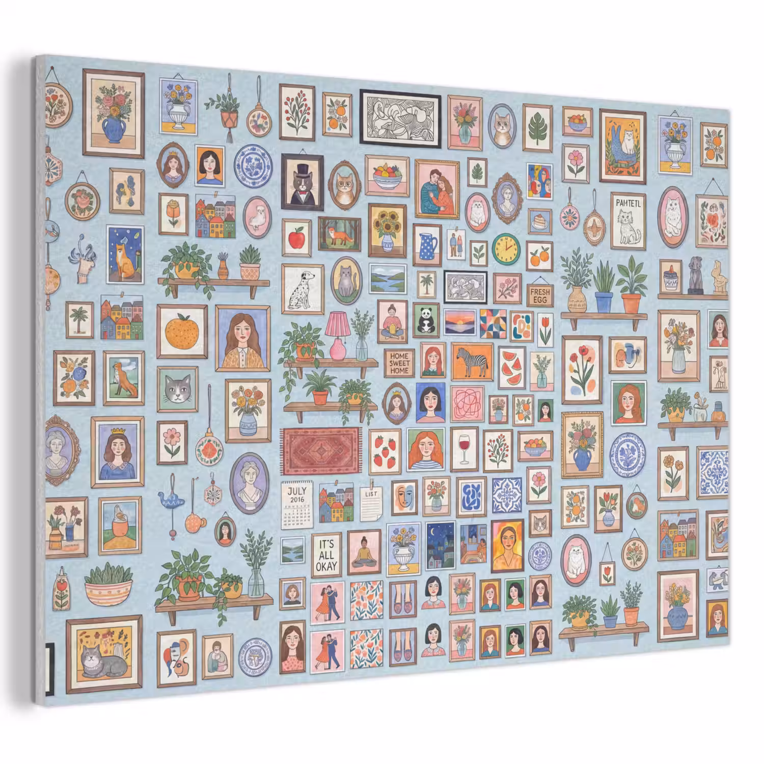 Wanddecoratie - Collectie - Huis - Illustratief - Kleurrijk PET vilt klein -3d