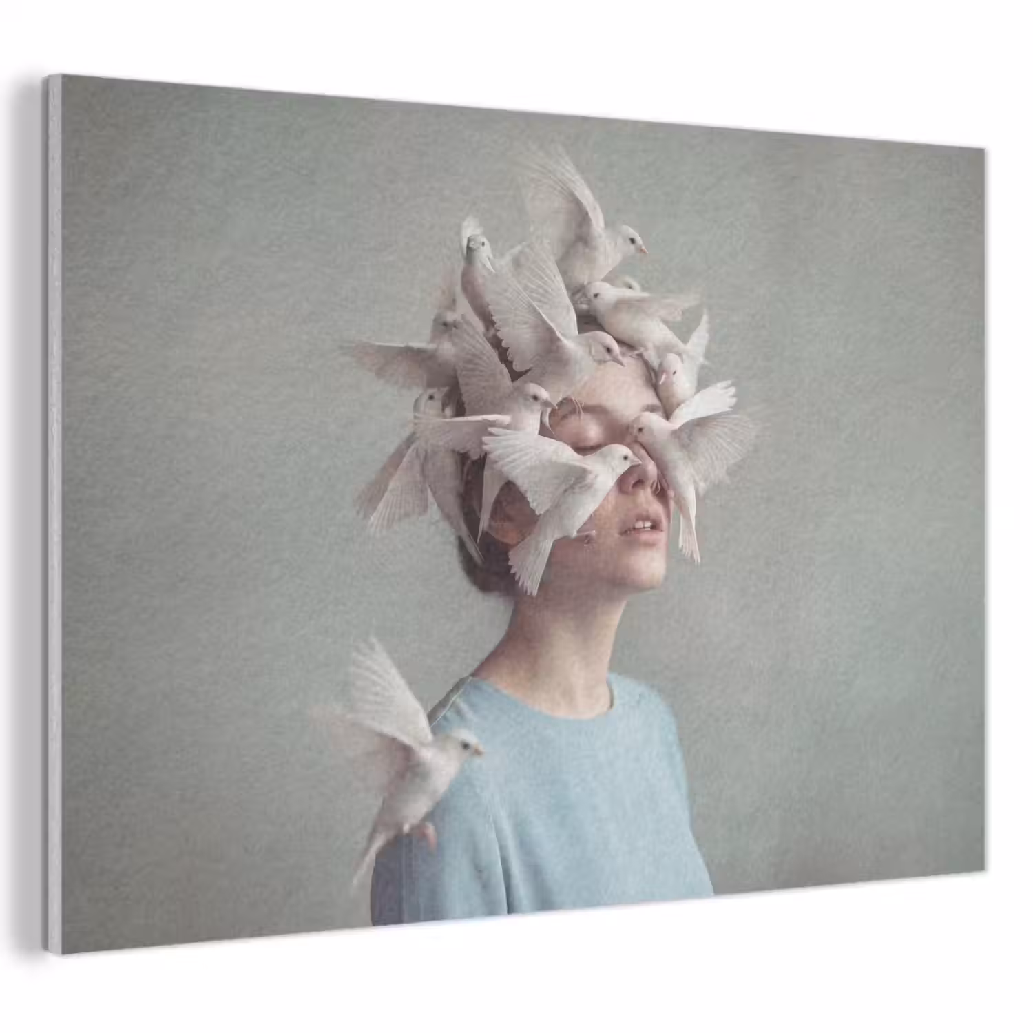 Vrouw - Vogels - Abstract - Modern - Wit PET vilt klein -3d