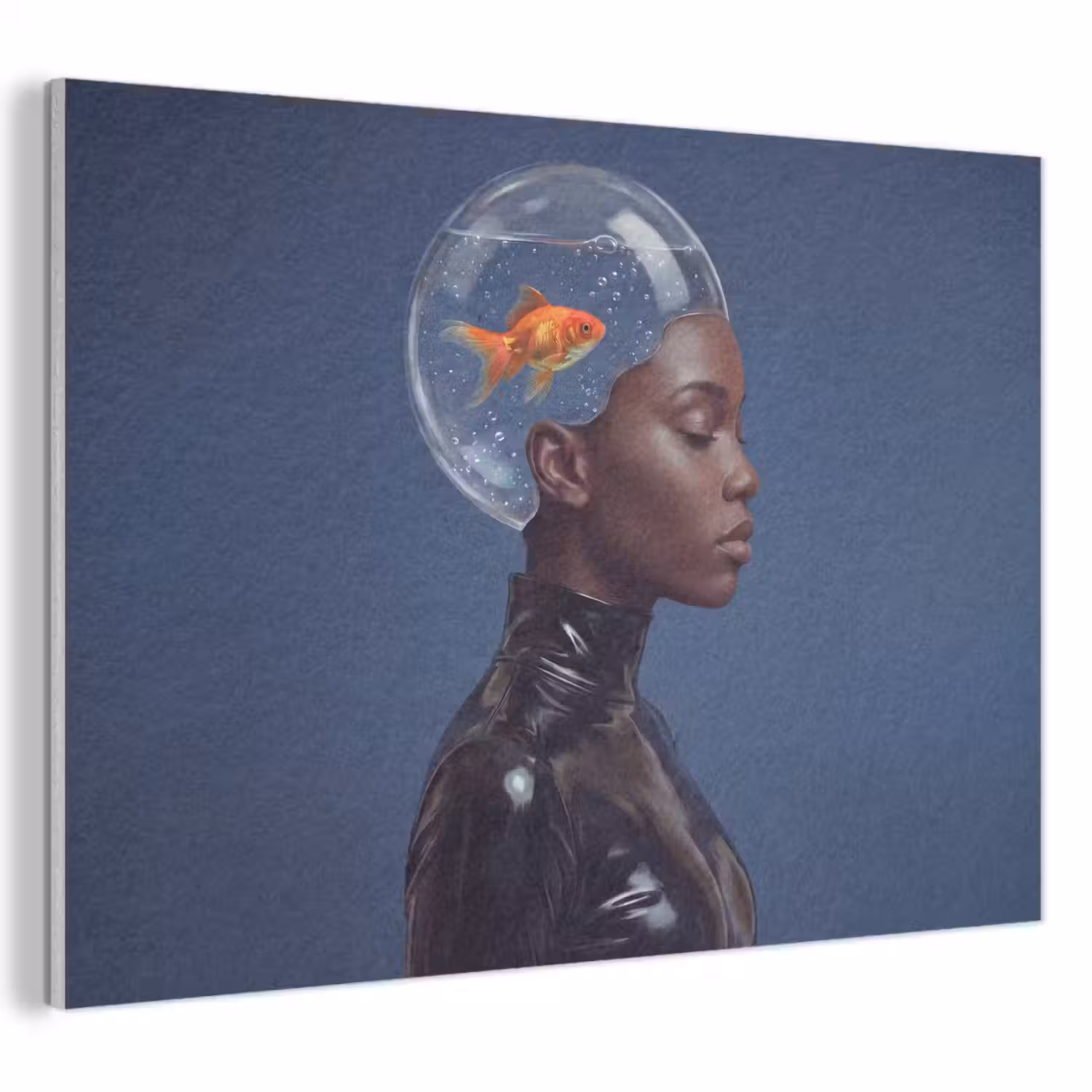 Vrouw - Goudvis - Hoofd - Abstract - Blauw PET vilt klein -3d