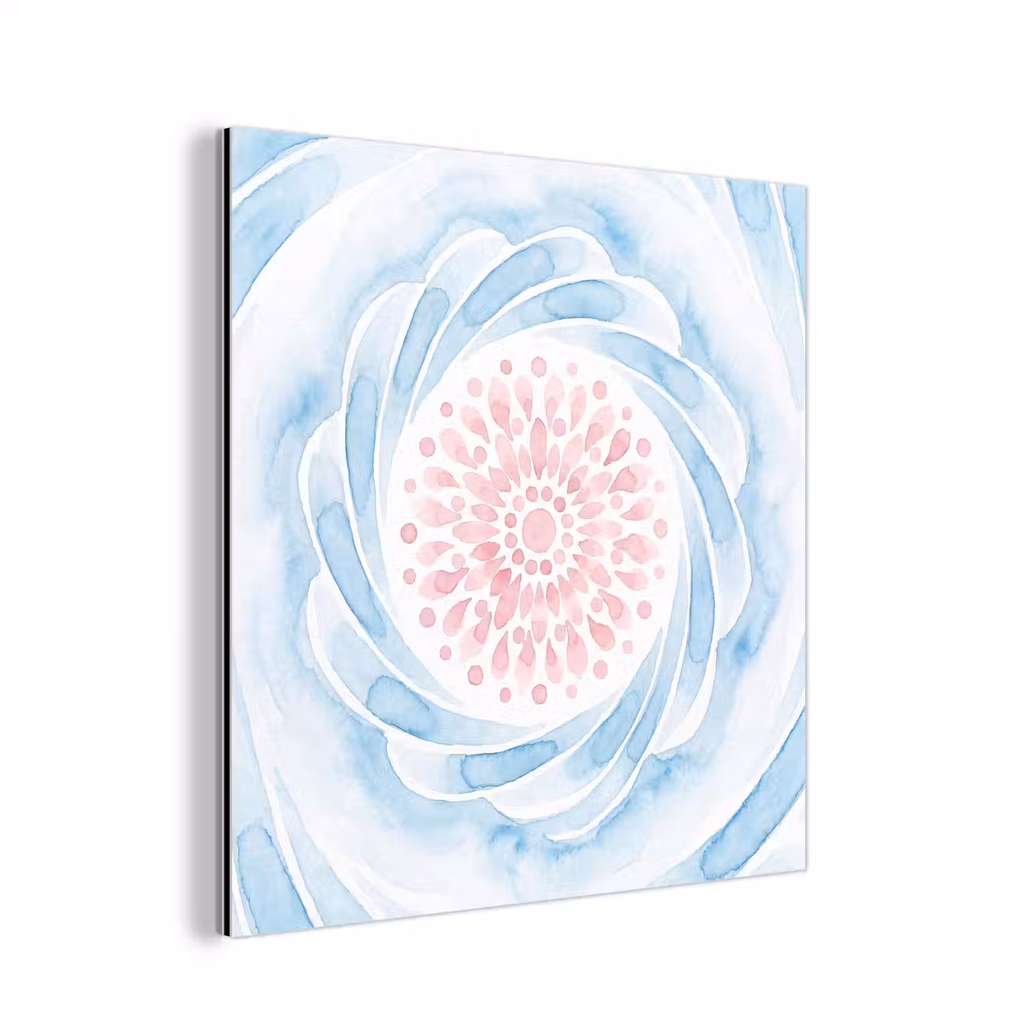 Abstract - Bloemvorm - Aquarel - Roze - Blauw aluminium wit klein -3d
