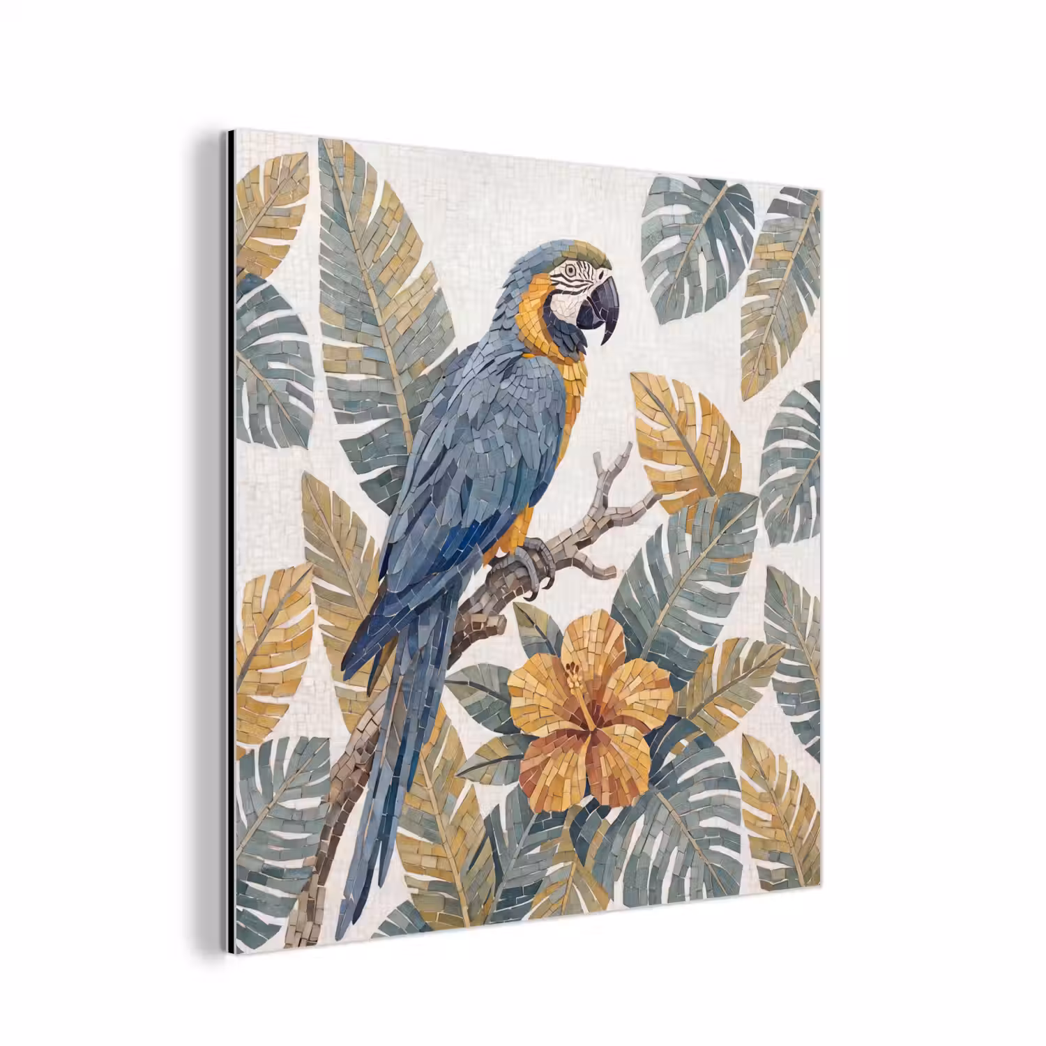 Vogel - Tak - Natuur - Mozaïek - Blauw aluminium wit klein -3d