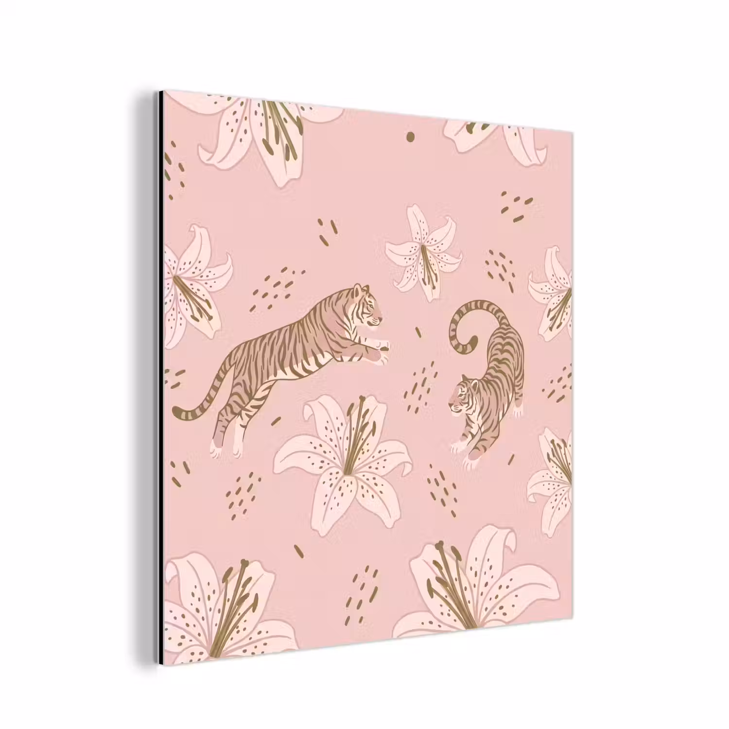 Kat - Springend - Bloemen - Abstract - Roze aluminium wit klein -3d