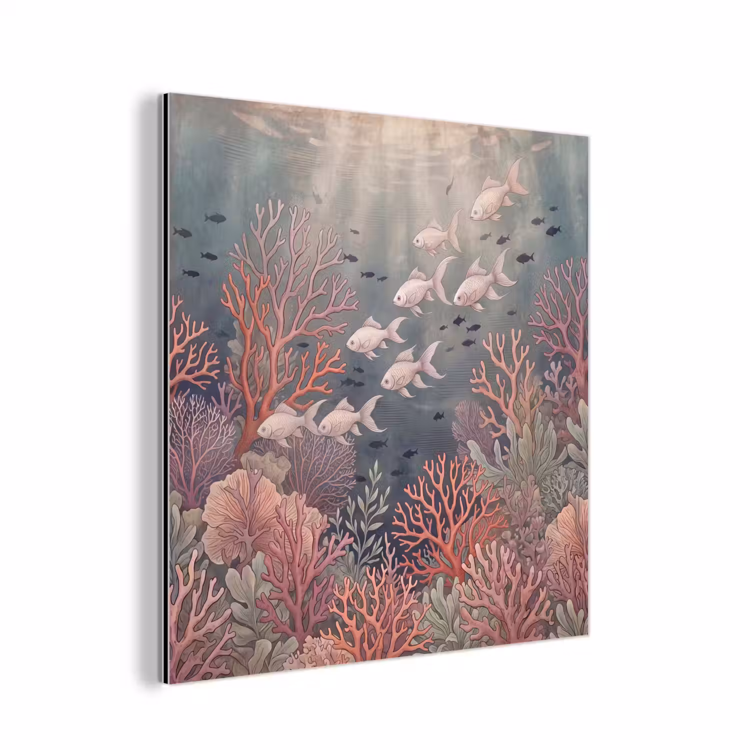 Vis - Koraal - Onderwater - Illustratie - Vintage aluminium wit klein -3d