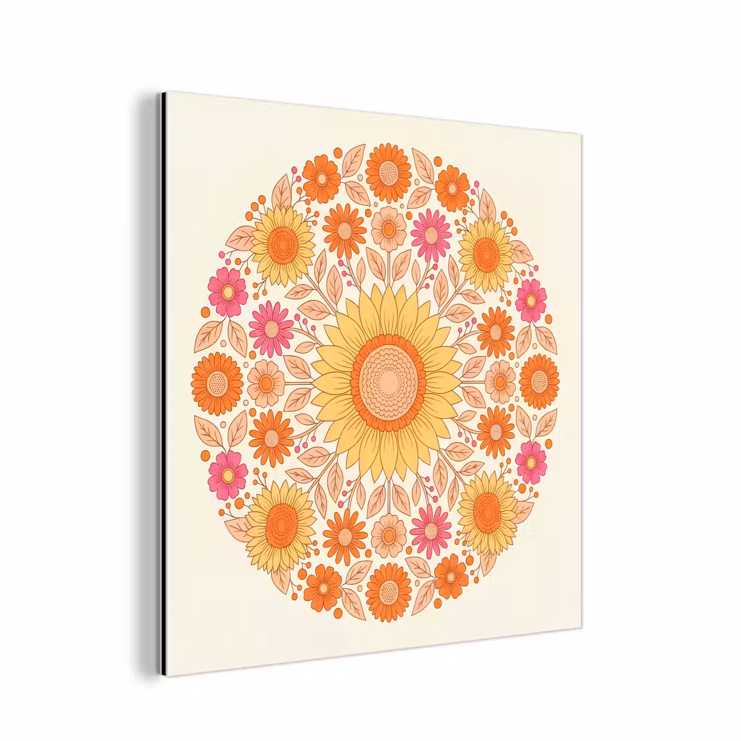 Bloemen - Mandala - Patroon - Kleurrijk aluminium wit klein -3d