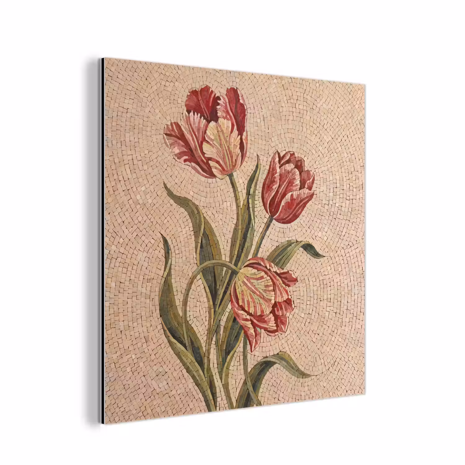 Bloemen - Mozaïek - Rood - Groen - Kunst aluminium wit klein -3d