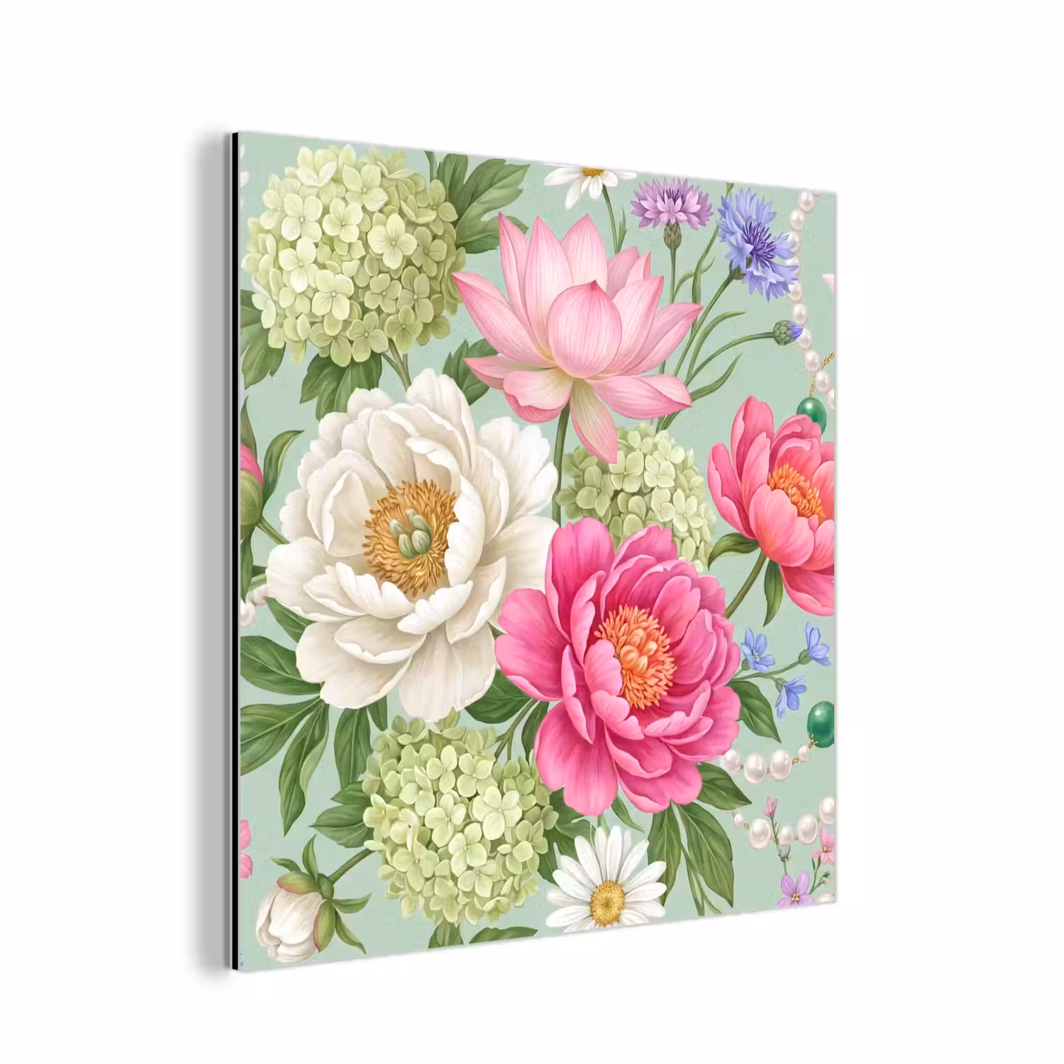 Bloemen - Patroon - Botanisch - Groen aluminium wit klein -3d