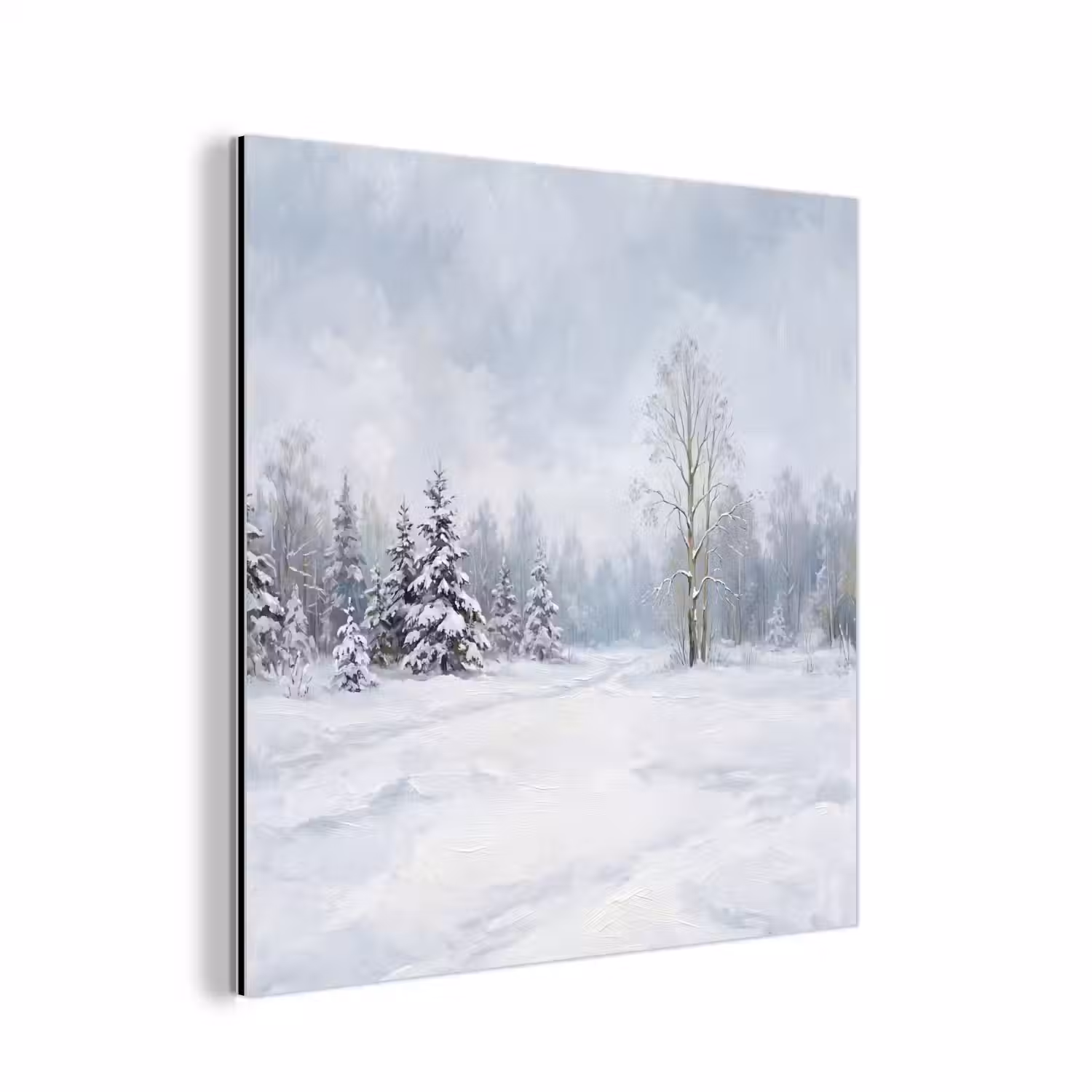 Bospad - Dennen - Sneeuw - Winter - Rustgevend aluminium wit klein -3d