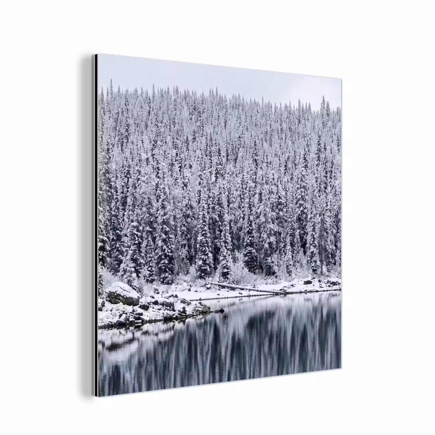 Bos - Reflectie - Meer - Winter - Serene aluminium wit klein -3d