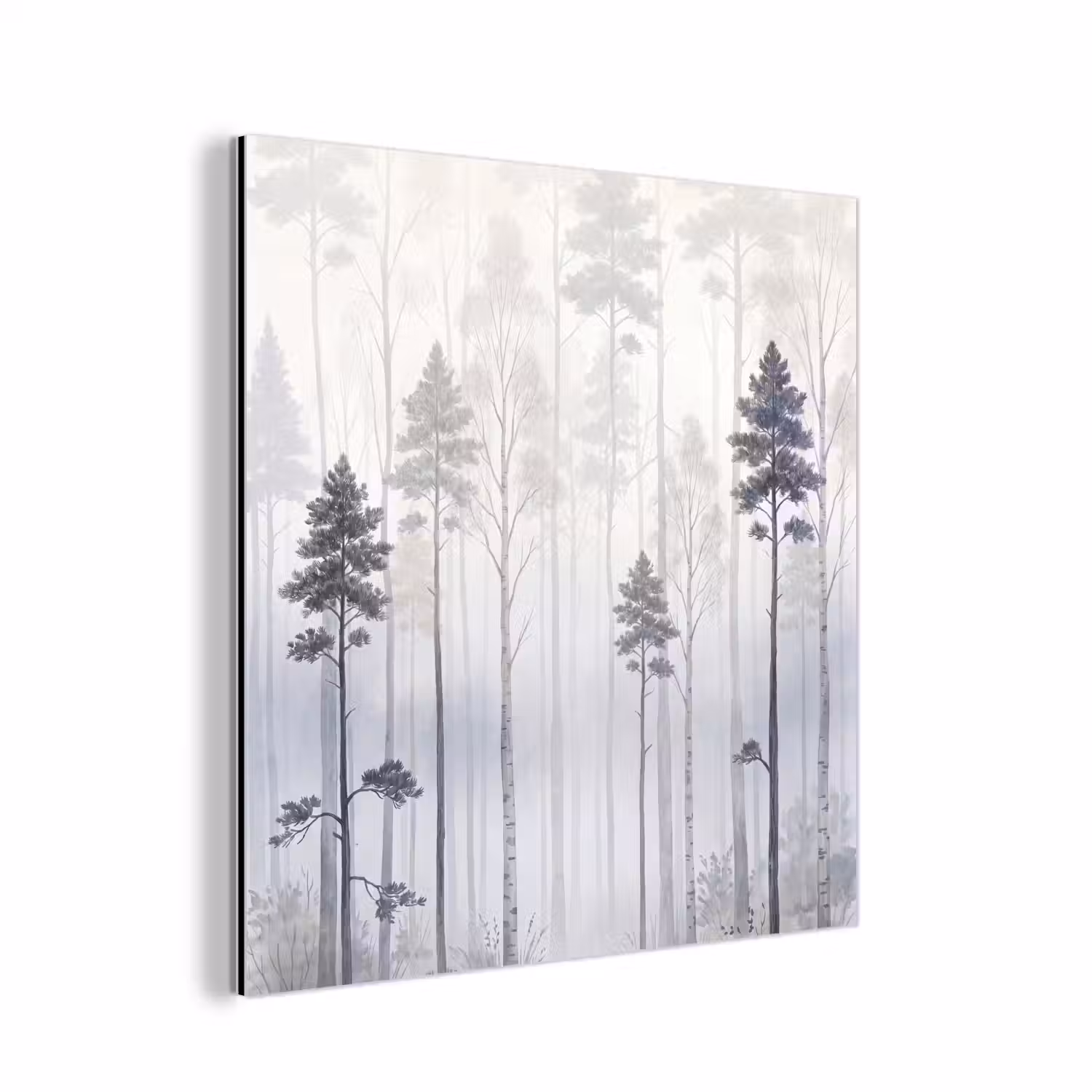 Bos - Bomen - Mist - Natuur - Illustratie - Grijs aluminium wit klein -3d
