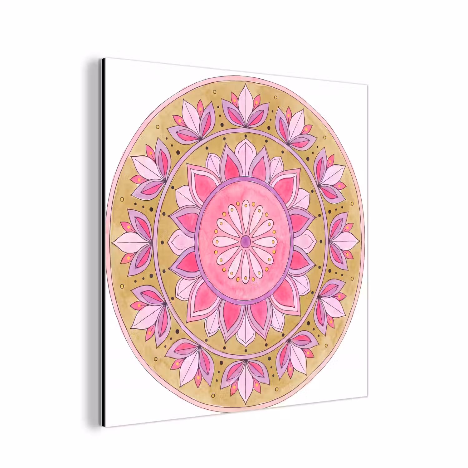 Mandala - Patroon - Kunst - Aquarel - Roze aluminium wit klein -3d
