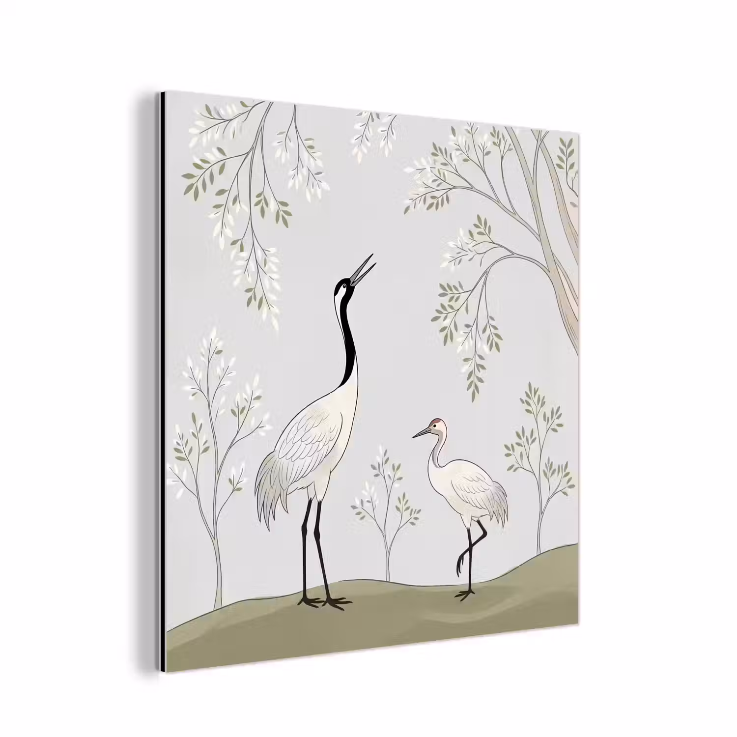 Minimalistisch - Kraanvogels - Blauw aluminium wit klein -3d