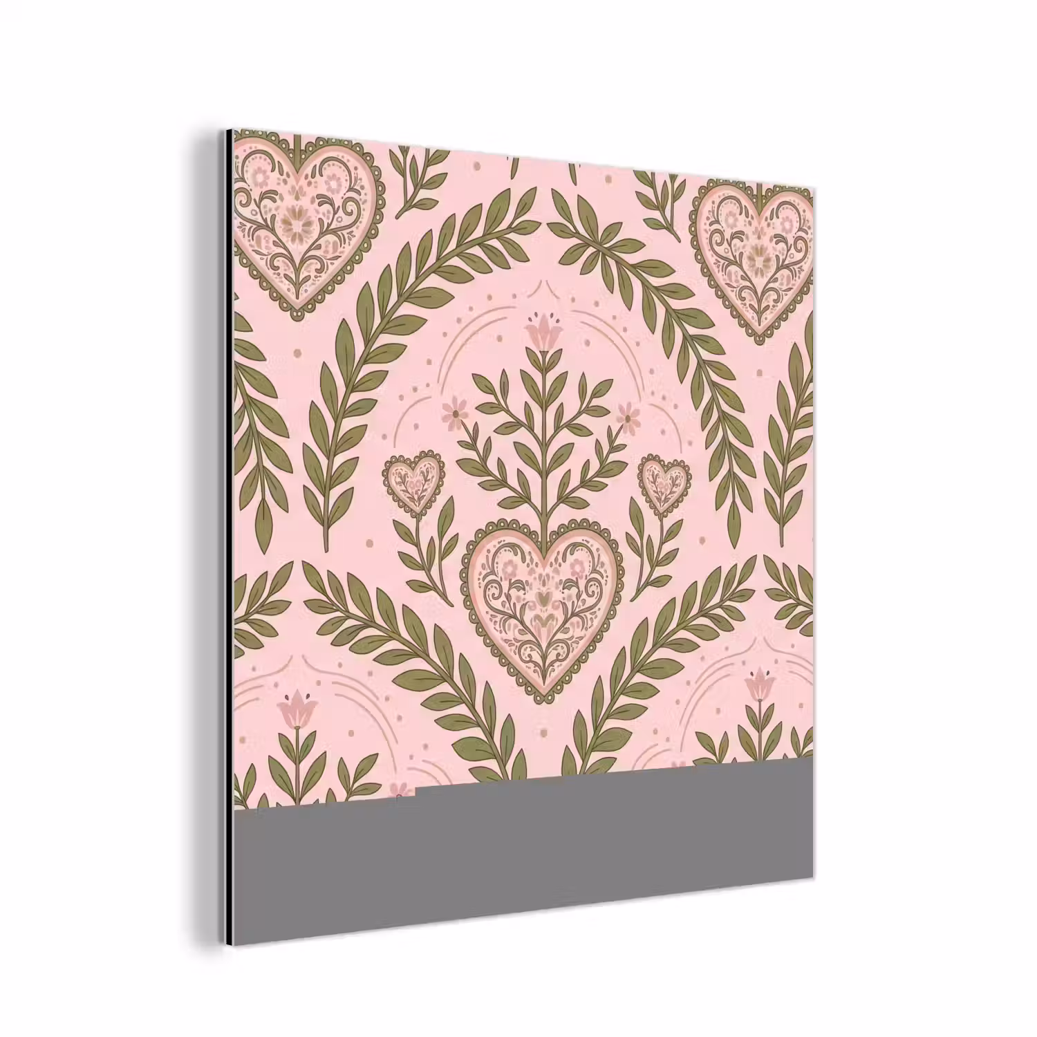 Patroon - Hart - Bloemen - Folkloristisch - Roze aluminium wit klein -3d