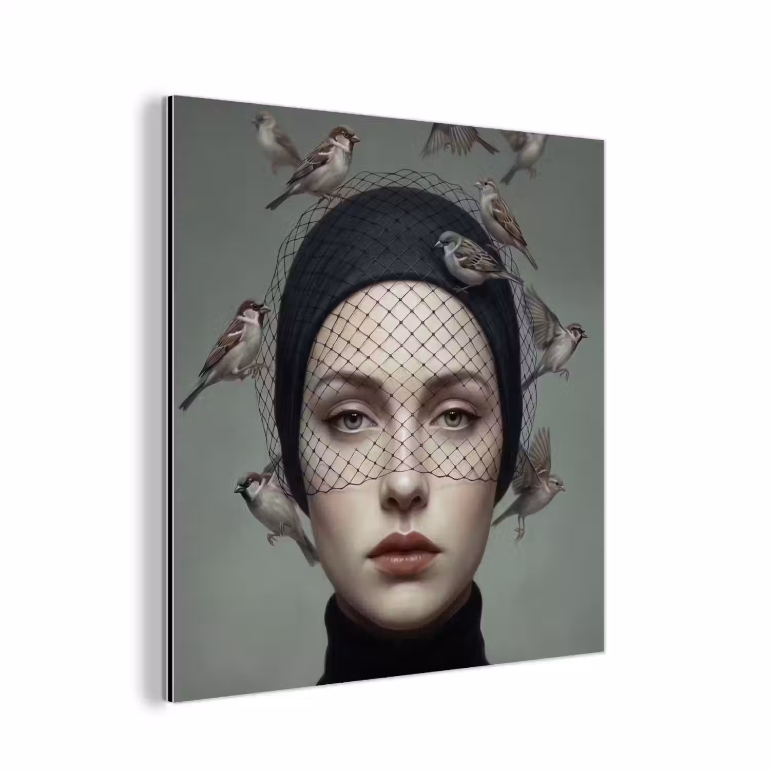 Portret - Vogels - Zwart aluminium wit klein -3d