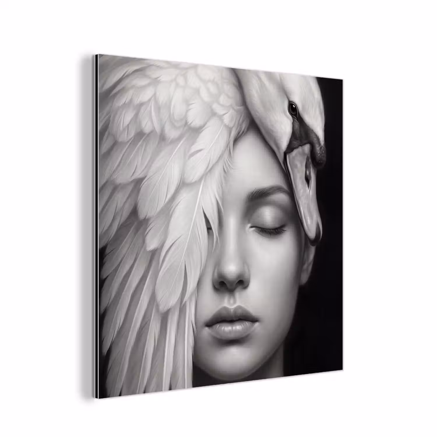 Portret - Zwaan - Zwart - Wit aluminium wit klein -3d