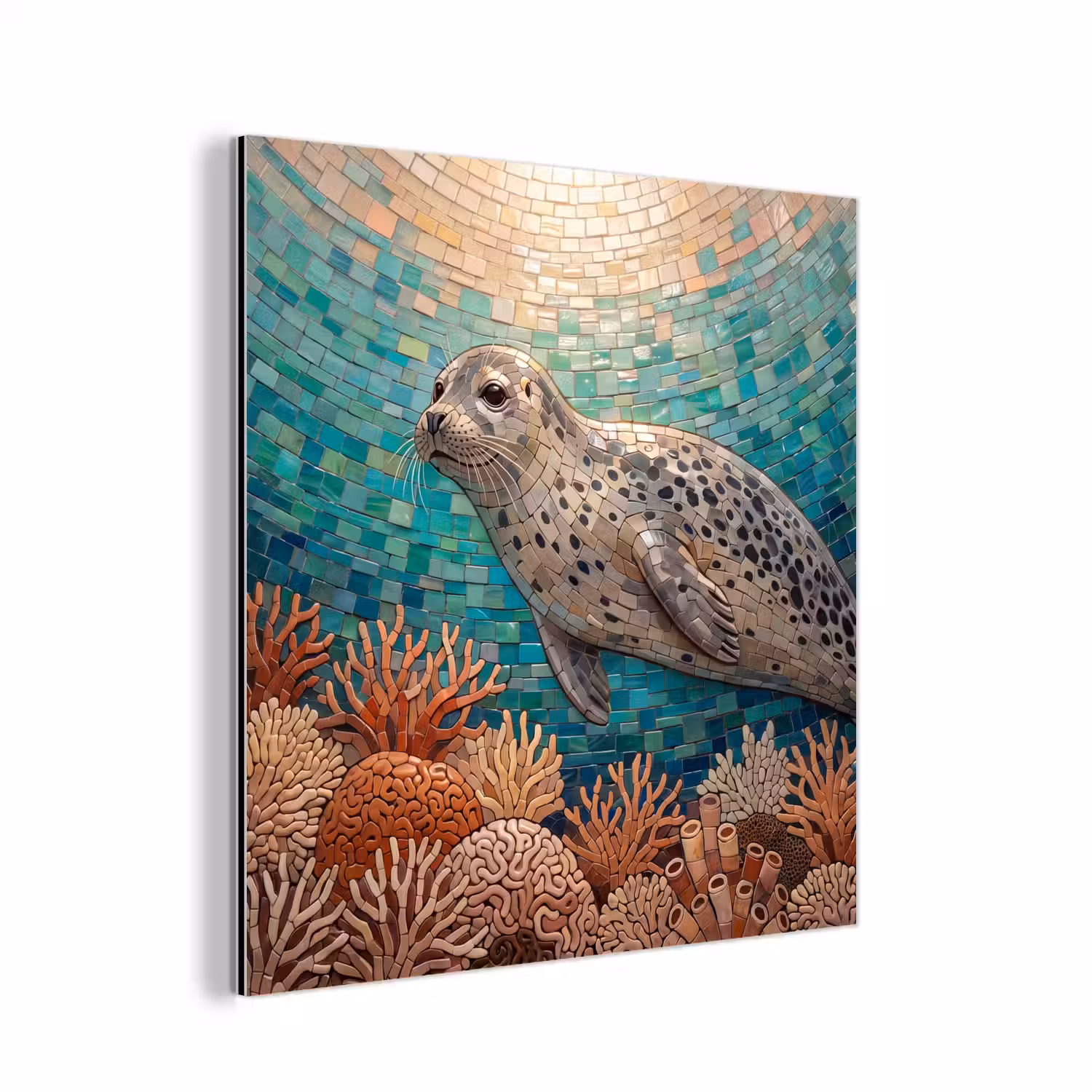 Zeehond - Mozaïek - Onderwater - Dieren - Blauw aluminium wit klein -3d