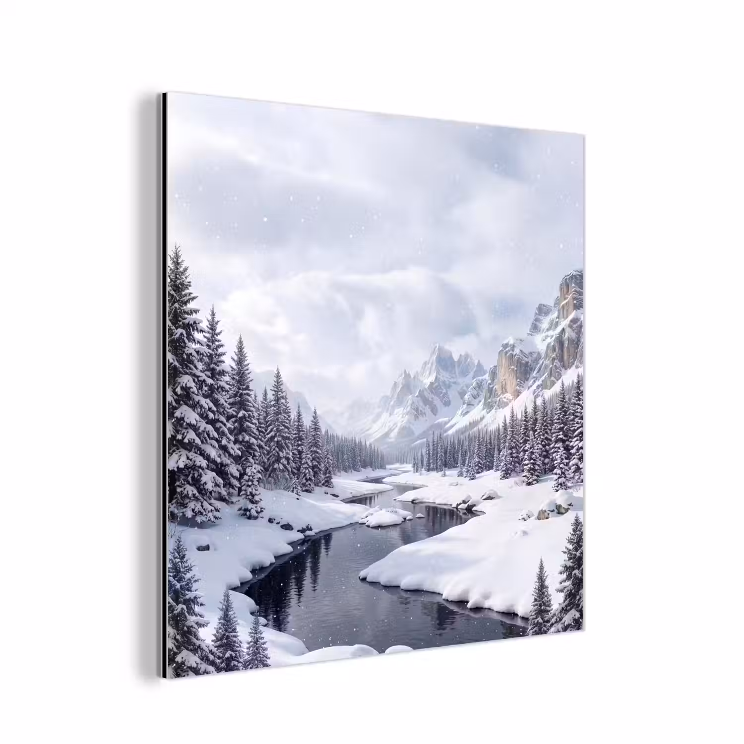 Sneeuwlandschap - Bergen - Rivier - Winter aluminium wit klein -3d