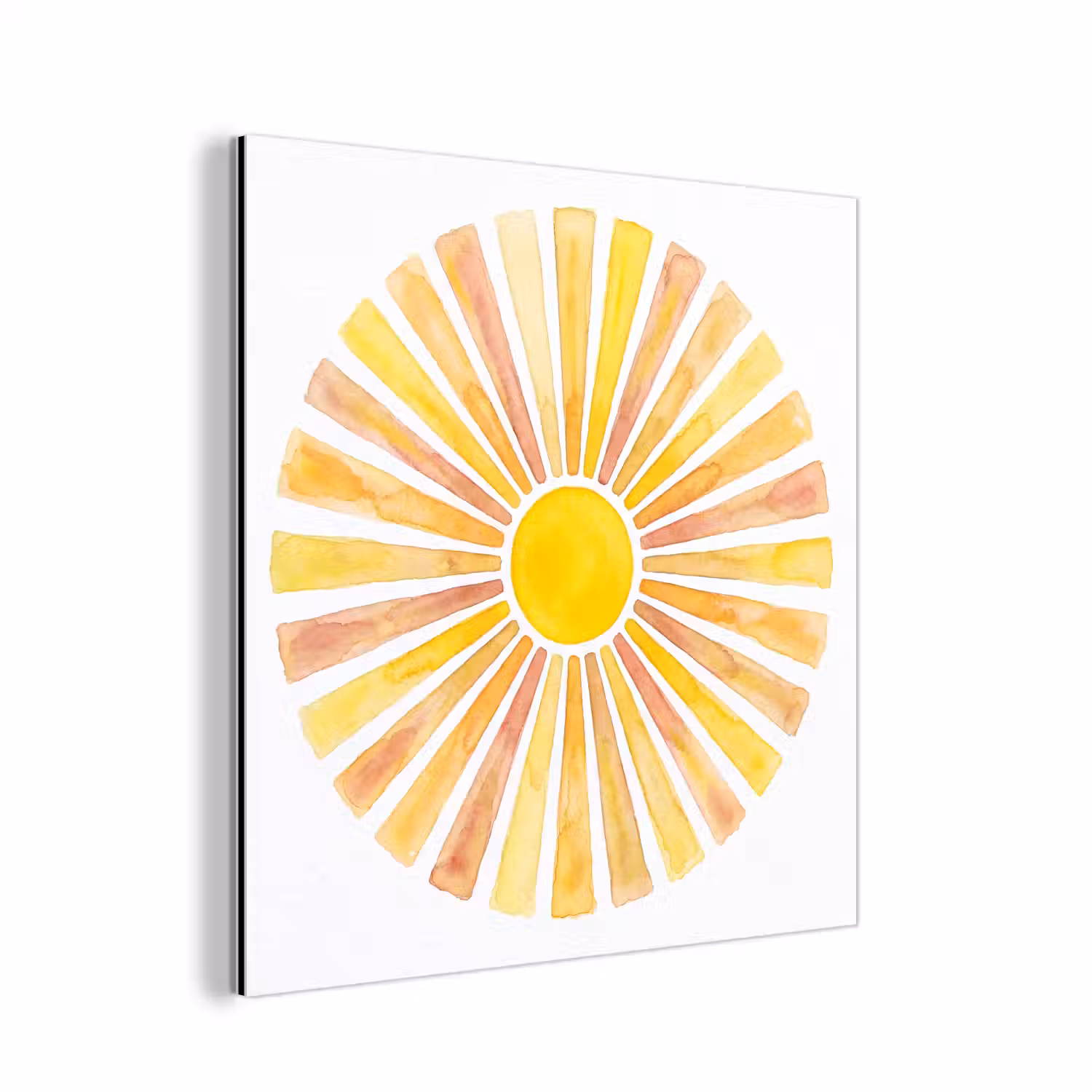 Zon - Stralen - Aquarel - Geel - Abstract aluminium wit klein -3d