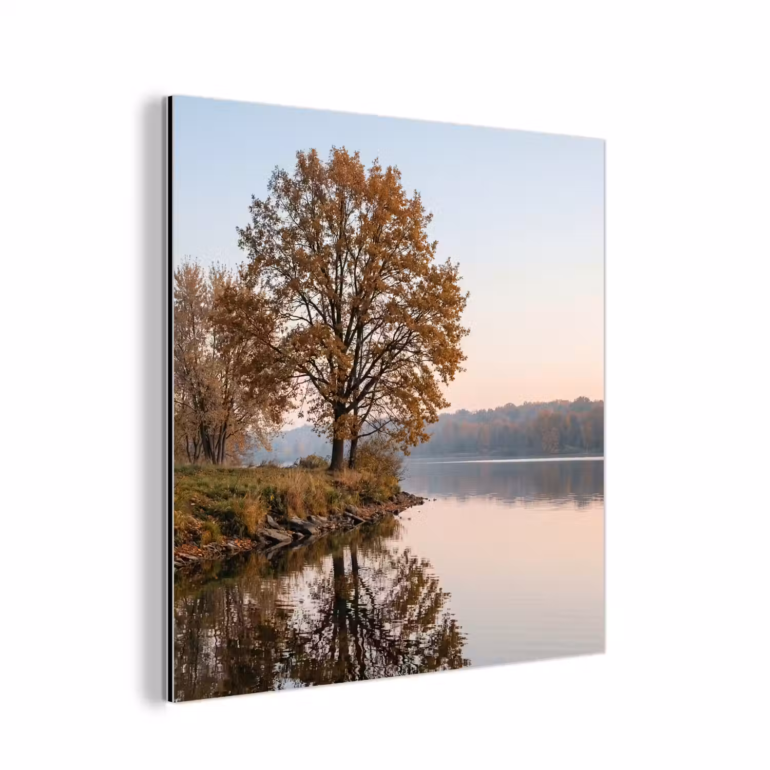 Bomen - Reflectie - Water - Zonsopgang - Serene aluminium wit klein -3d
