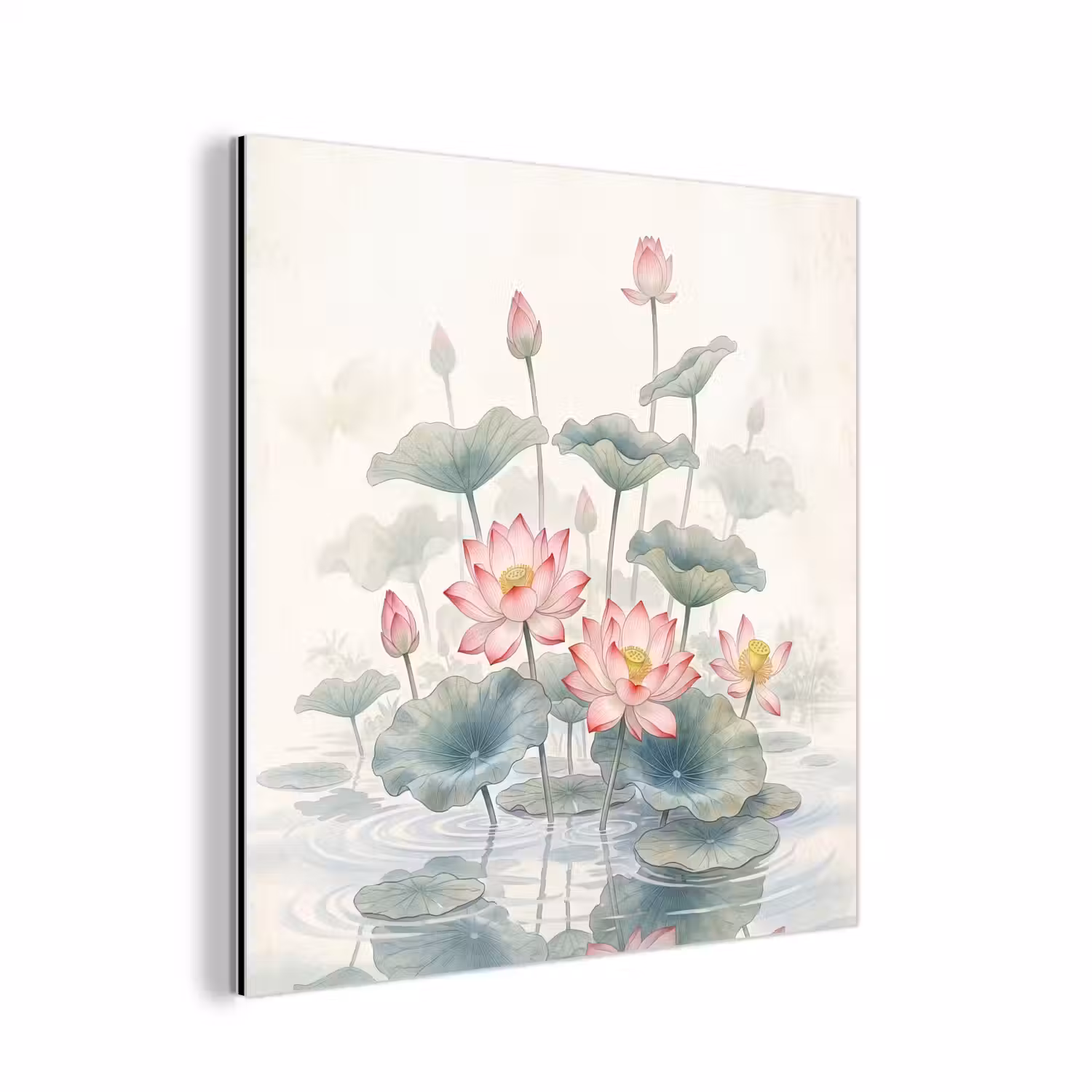 Aquarel - Lotusbloemen - Kleurrijk aluminium wit klein -3d