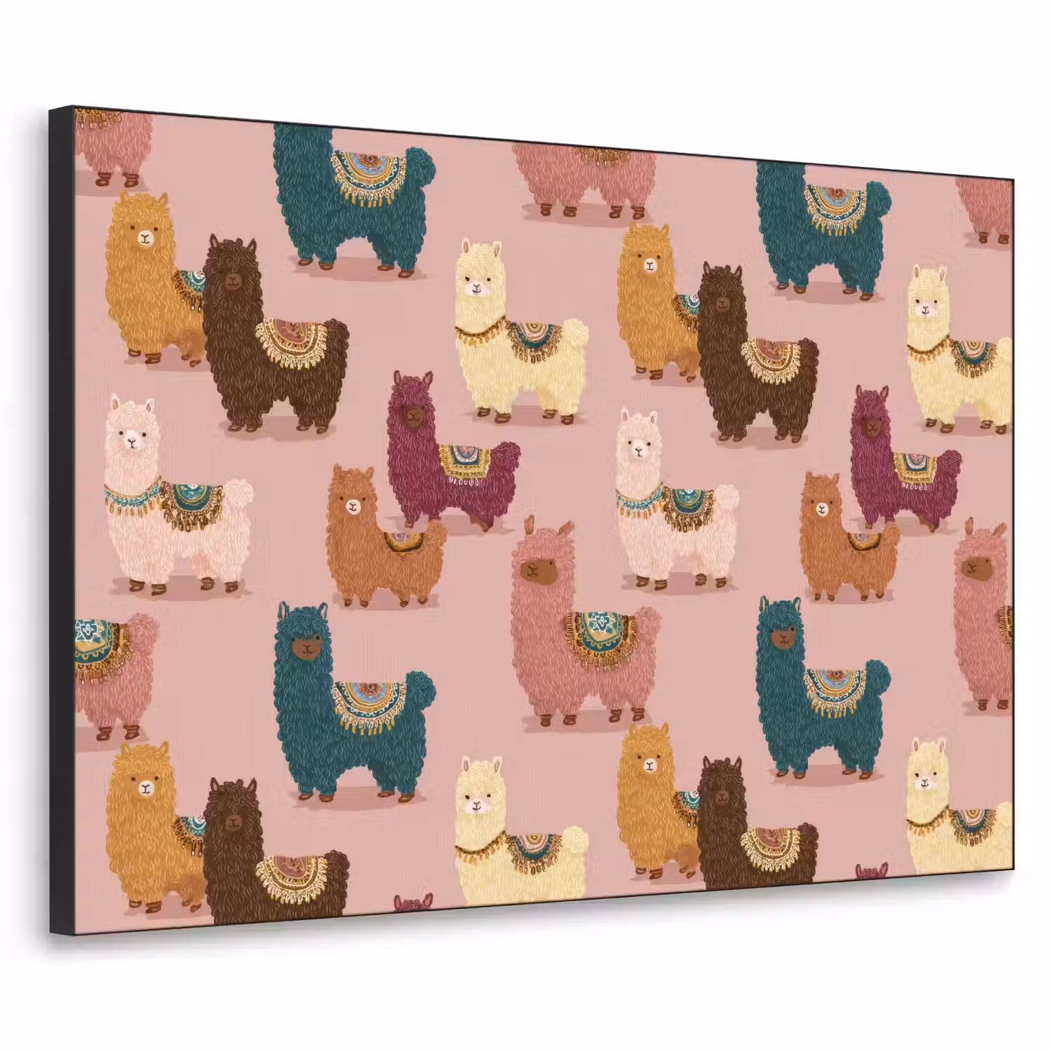 Alpaca's - Patroon - Kleurrijk Textielframe zwart klein 947 -3d
