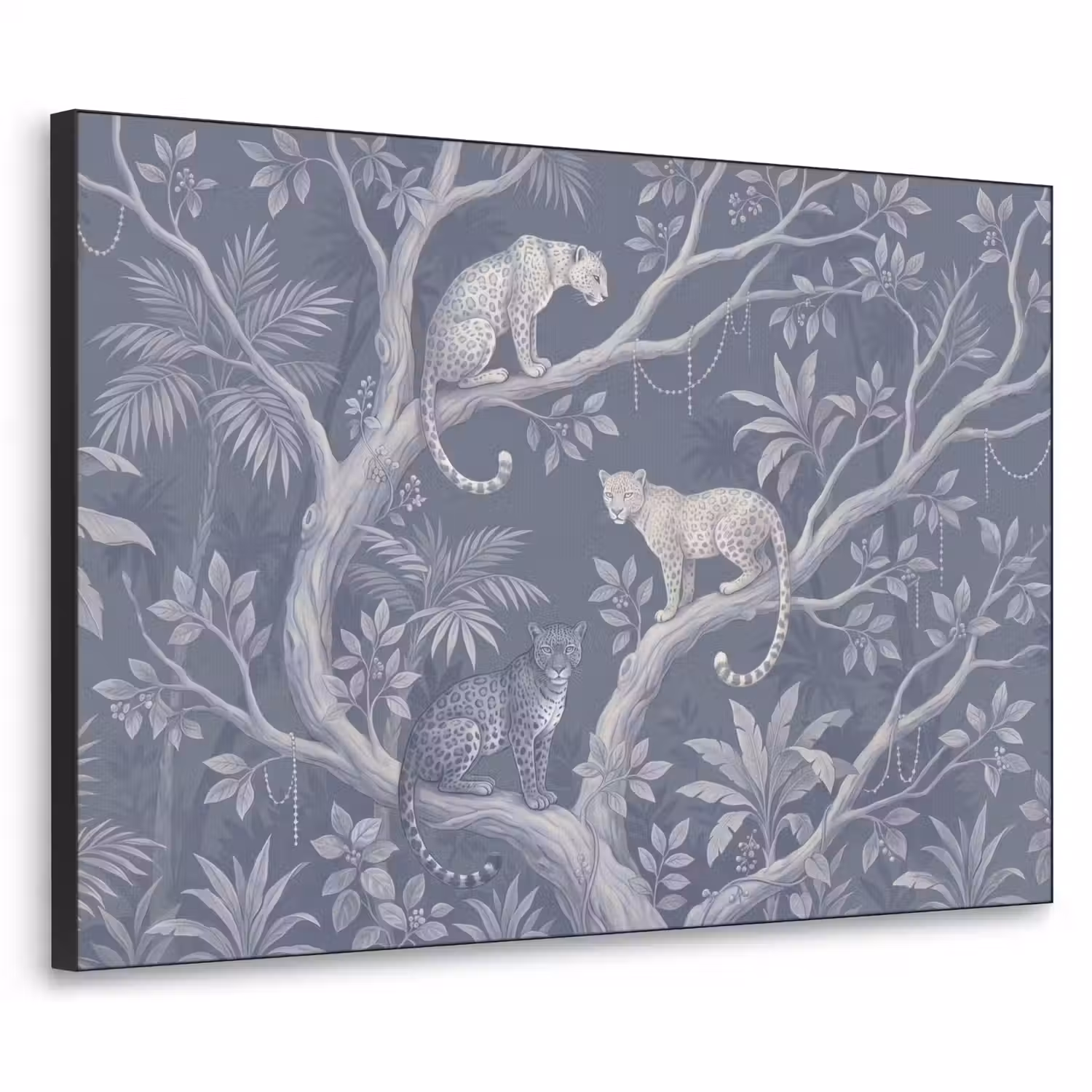 Dieren - Jungle - Illustratie - Bomen - Blauw Textielframe zwart klein -3d