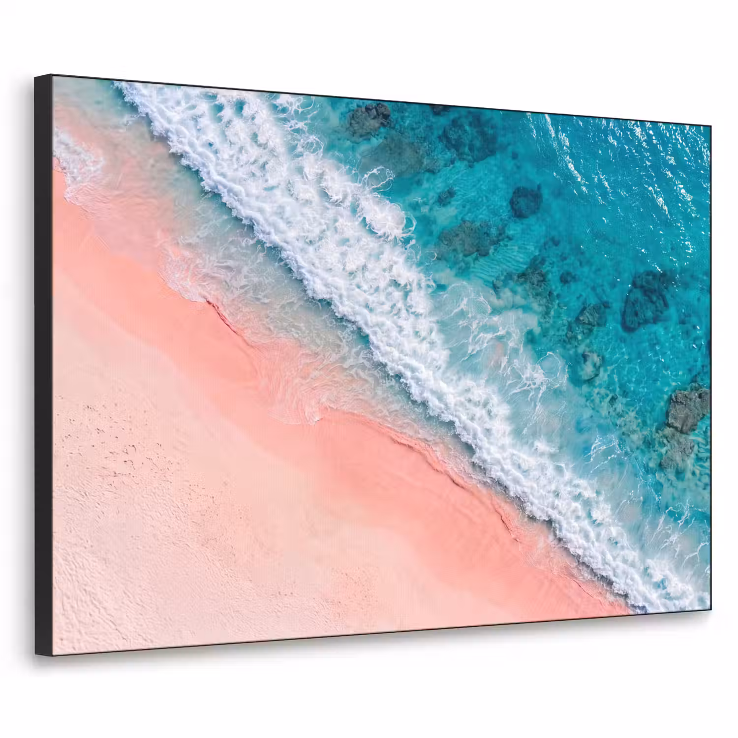 Strand - Oceaan - Golven - Roze Zand - Natuur Textielframe zwart klein -3d