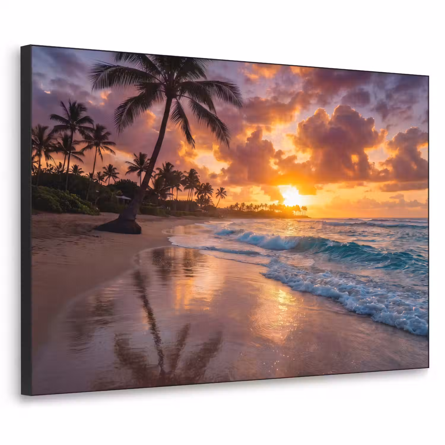 Strand - Zonsopgang - Tropisch - Natuur - Oranje Textielframe zwart klein -3d