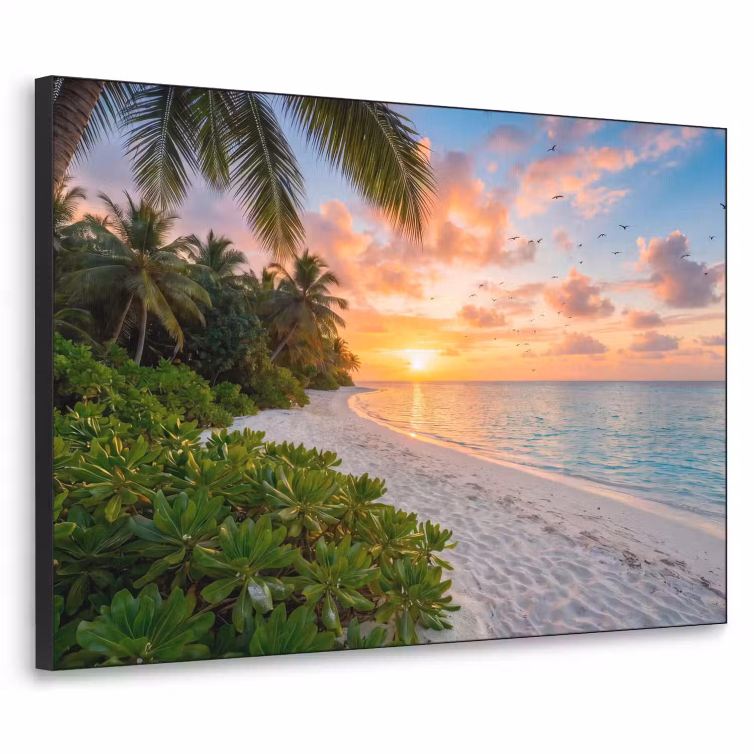 Strand - Zonsondergang - Palmbomen - Tropisch - Natuur Textielframe zwart klein -3d
