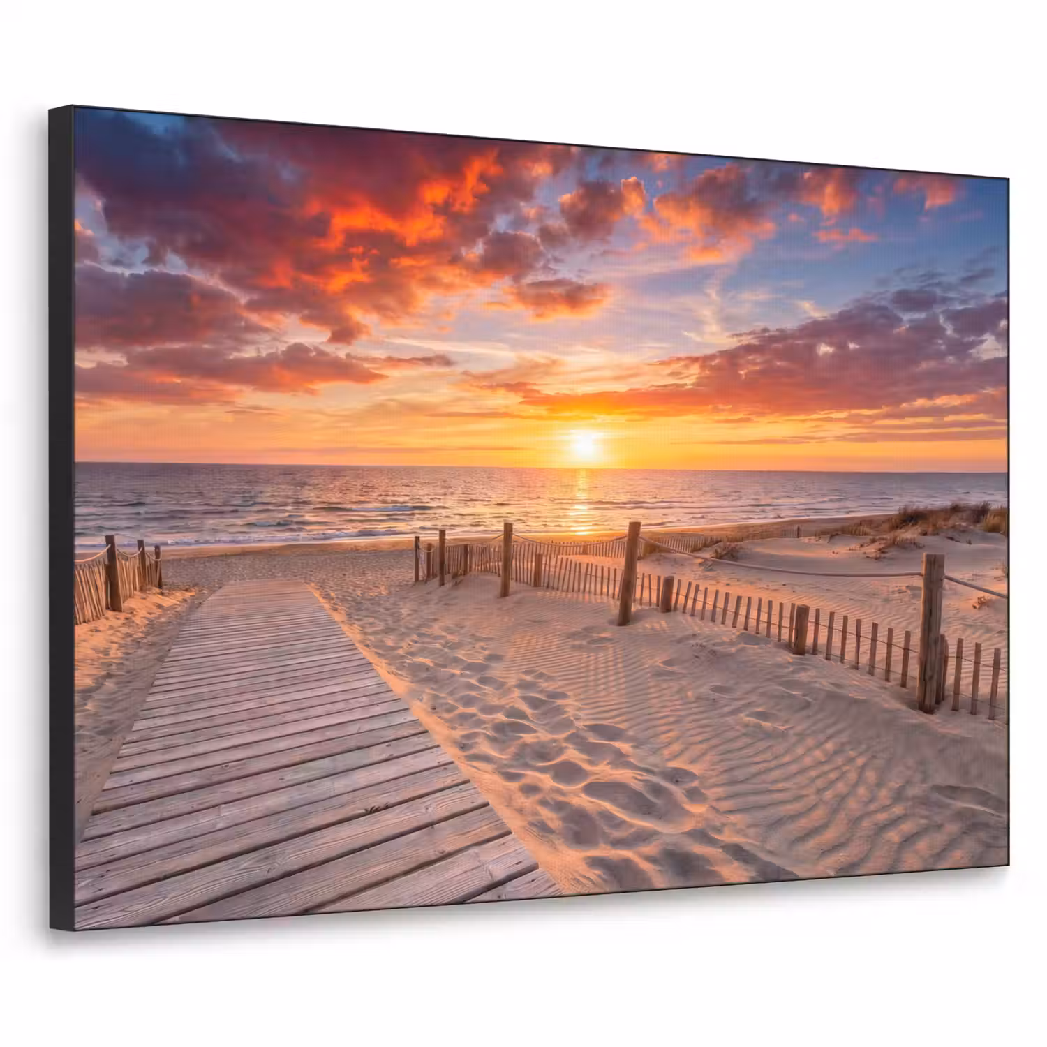 Strand - Zonsondergang - Zee - Natuur - Oranje Textielframe zwart klein -3d