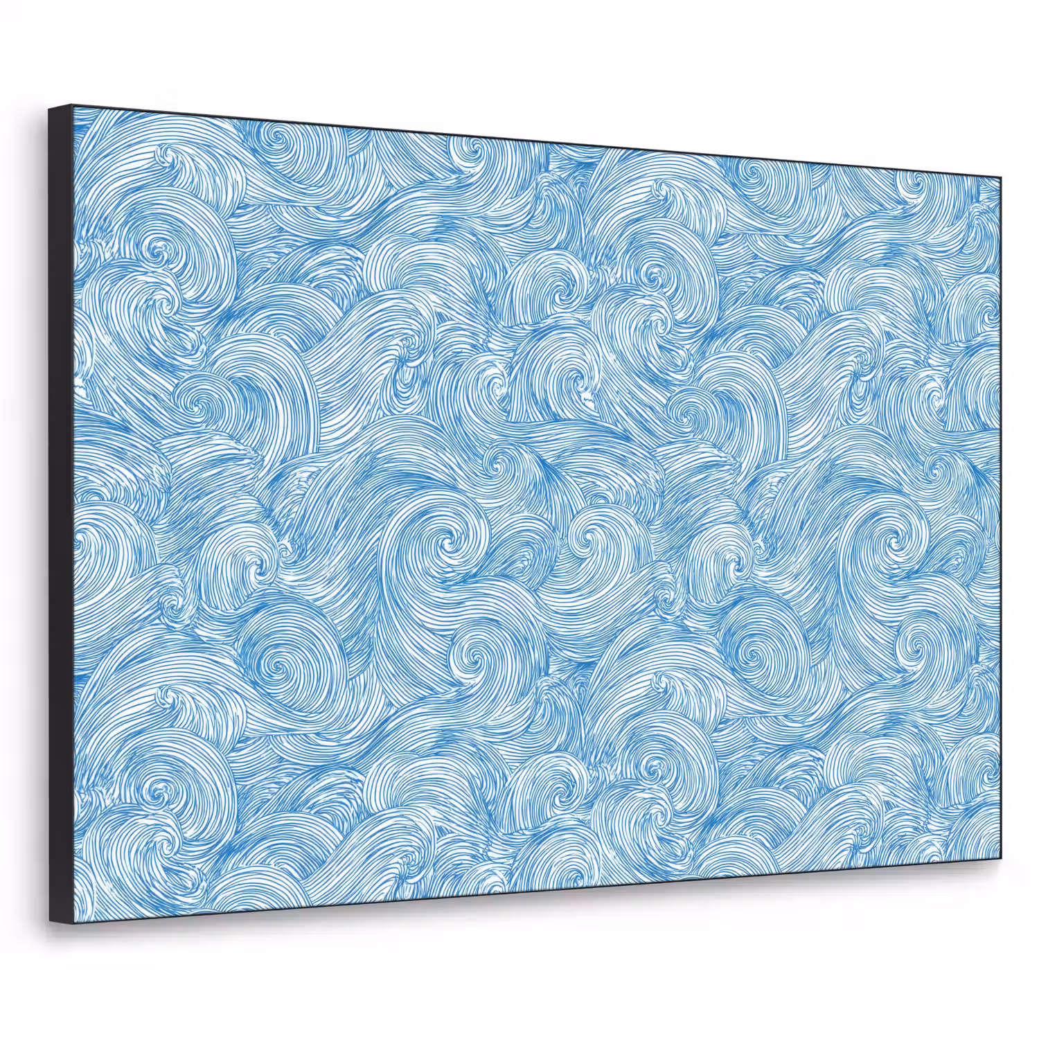 Blauw - Wit - Spiraal - Golven - Lijnen Textielframe zwart klein 947 -3d