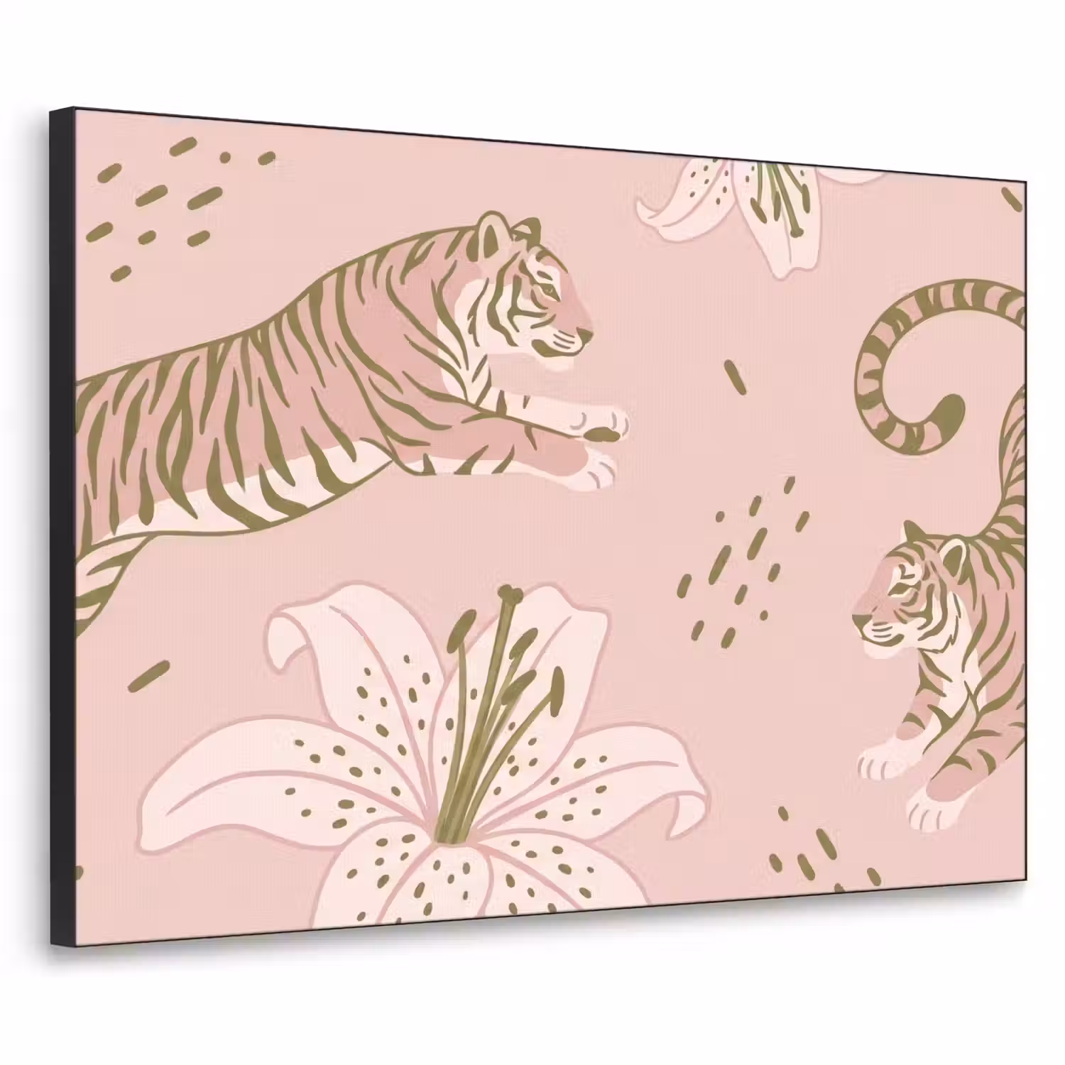 Kat - Springend - Bloemen - Abstract - Roze Textielframe zwart klein -3d