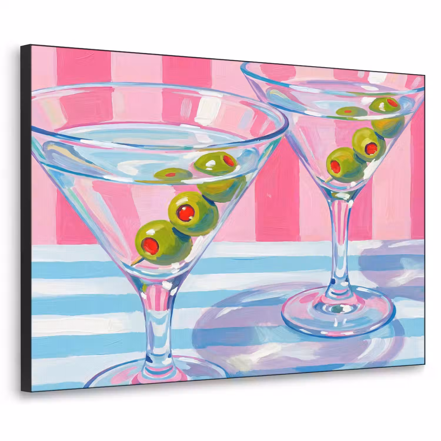 Cocktail - Olijven - Kunst - Modern - Roze Textielframe zwart klein -3d