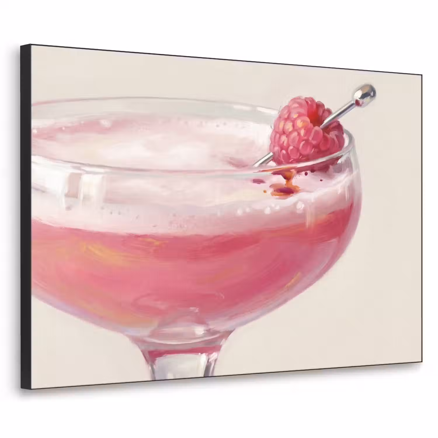 Cocktail - Framboos - Drank - Modern - Roze Textielframe zwart klein -3d